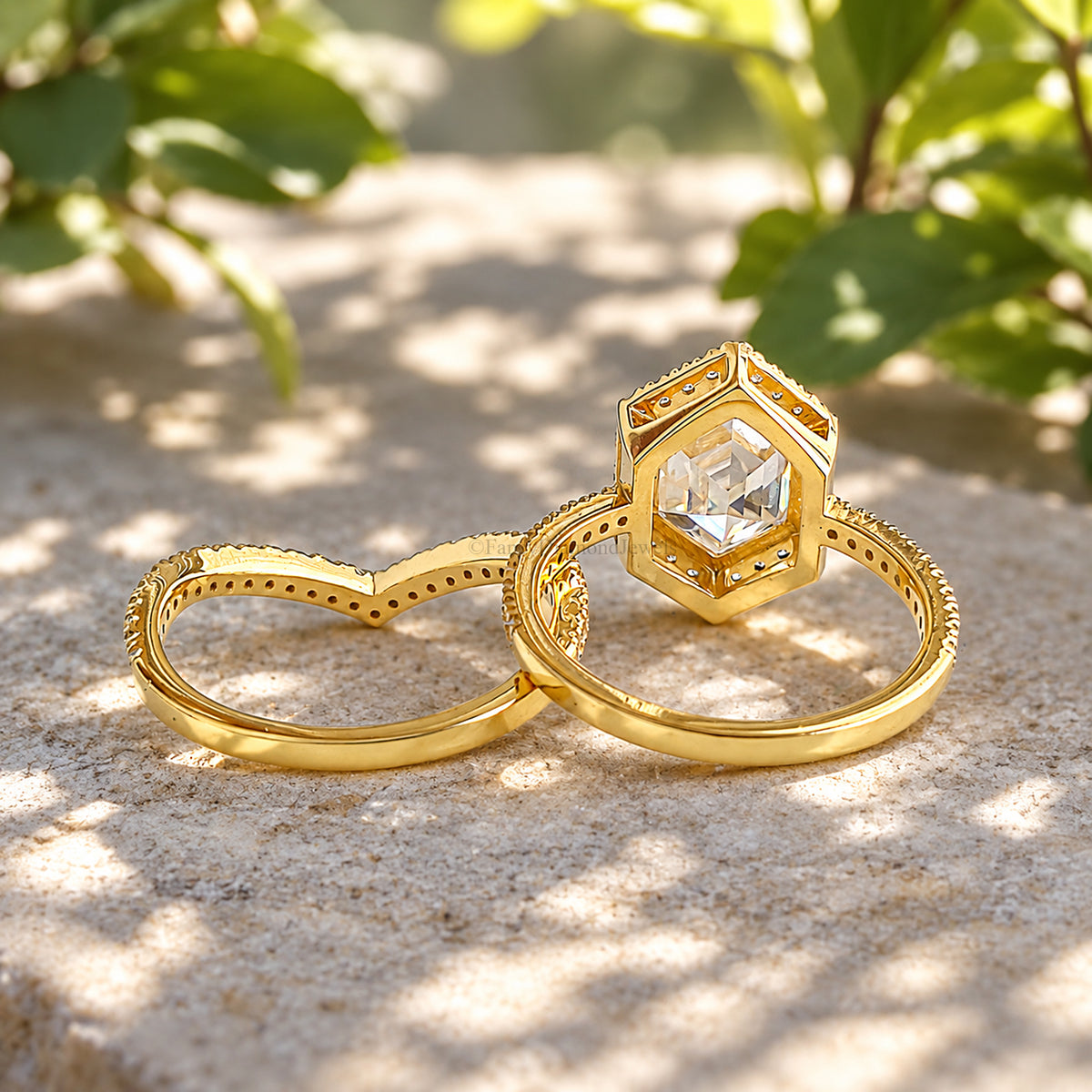 2.35 CT Hexagon Cut Engagement Ring set in Solid Yellow 10K/14k/18k Gold Hexagon Cut Solitaire Engagement Ring Bridal Wedding Ring Set FD605