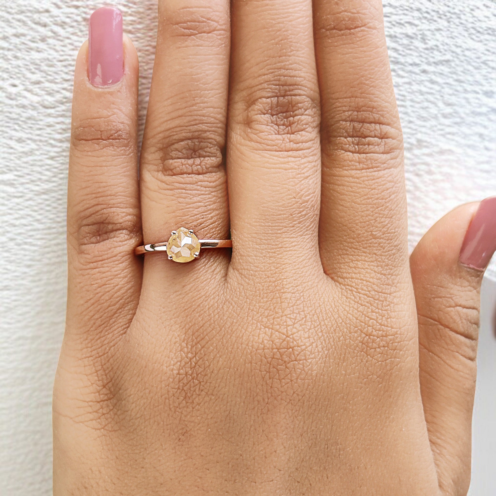 Pear Cut Yellow Color Diamond Ring 1.02 Ct 6.35 MM Pear Shape Diamond Ring 14K Solid Rose Gold Silver Engagement Ring Gift For Her QL1743