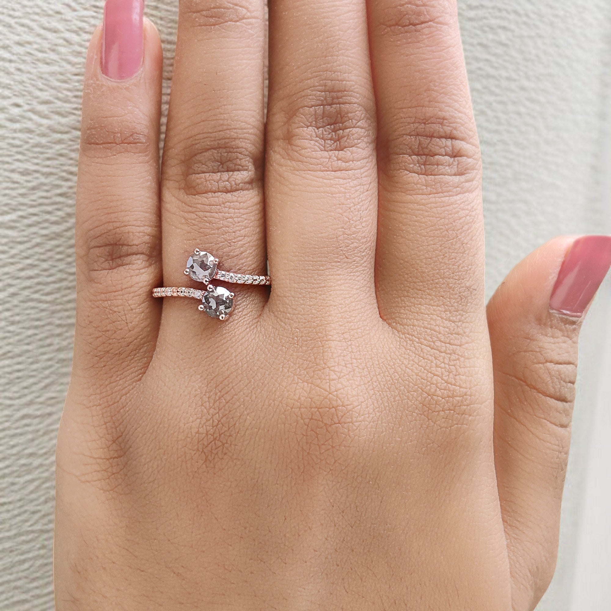 Round Rose Cut Salt And Pepper Diamond Ring 0.85 Ct 4.55 MM Round Diamond Ring 14K Rose Gold Silver Engagement Ring Gift For Her QL6309