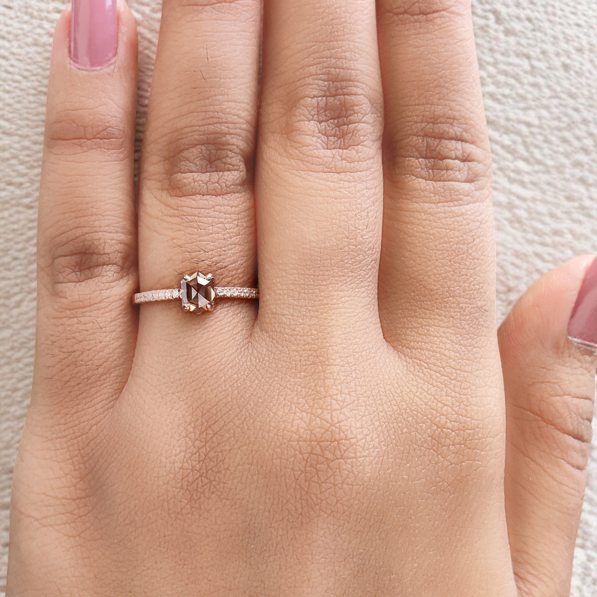 Hexagon Cut Brown Color Diamond Ring 0.67 Ct 5.70 MM Hexagon Shape Diamond Ring 14K Rose Gold Silver Engagement Ring Gift For Her QL658