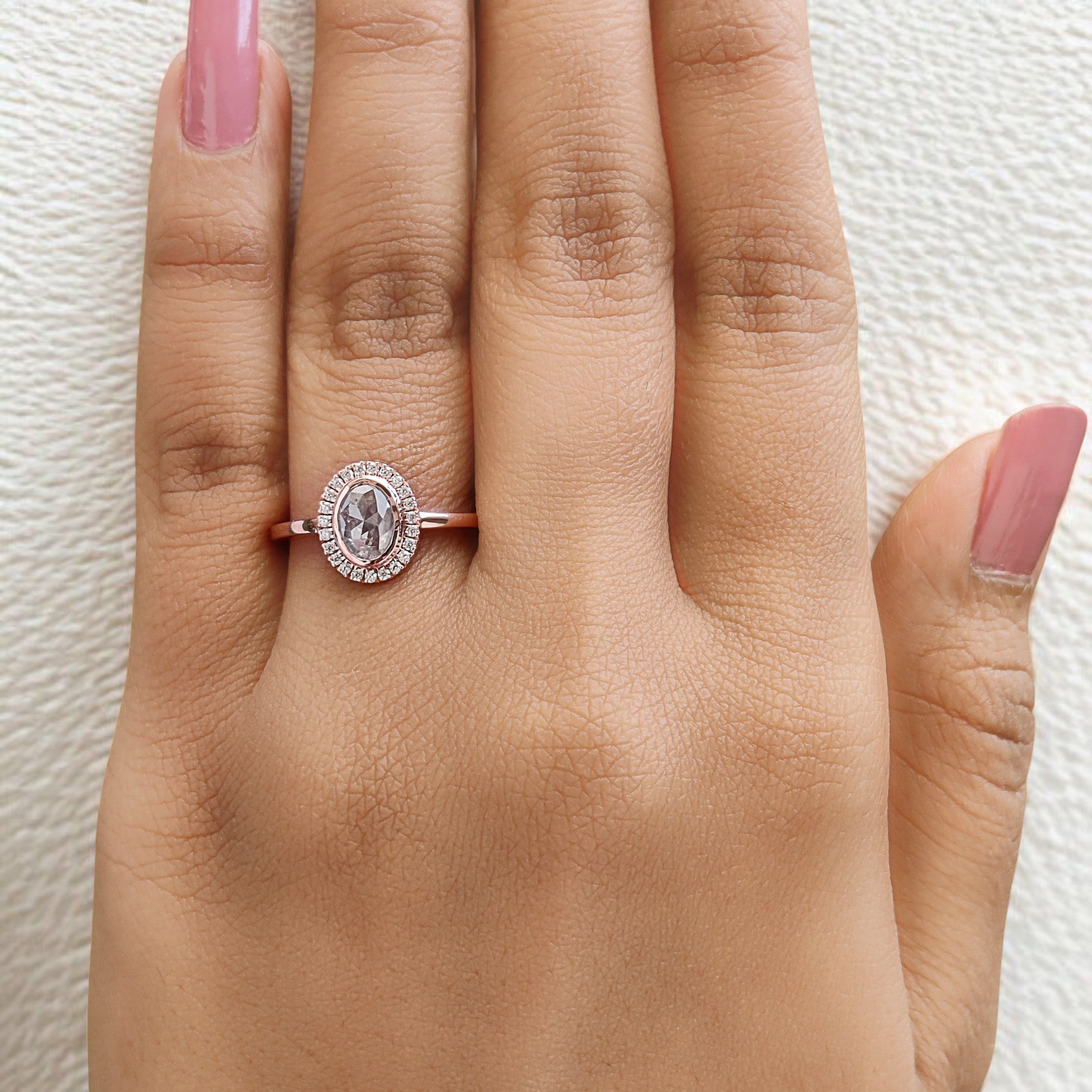 Oval Cut Salt And Pepper Diamond Ring 0.67 Ct 6.64 MM Oval Diamond Ring 14K Solid Rose Gold Silver Oval Engagement Ring Gift For Her QL2589