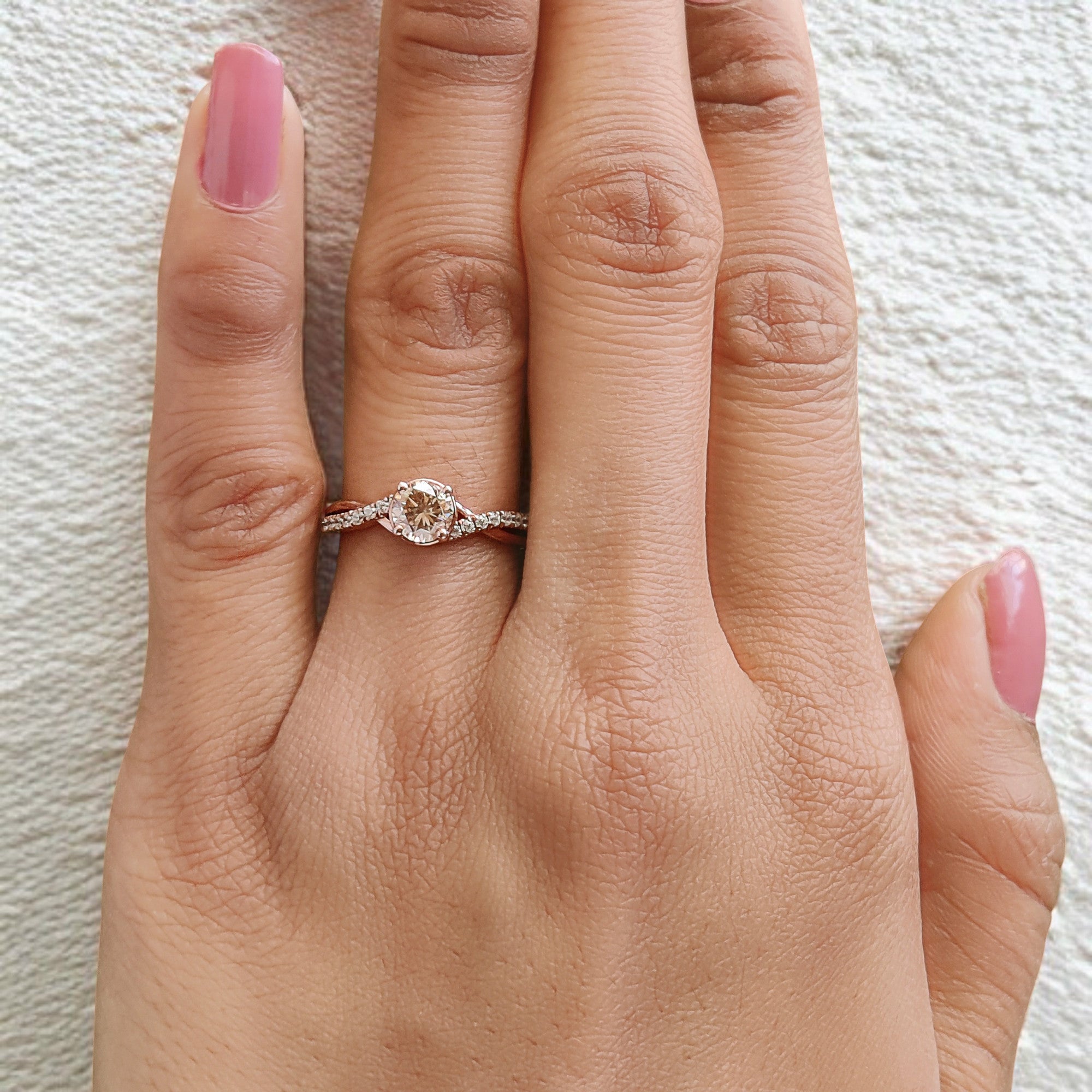 Round Shape Brown Color Diamond Ring 0.62 Ct 5.20 MM Round Cut Diamond Ring 14K Solid Rose Gold Silver Engagement Ring Gift For Her QL628