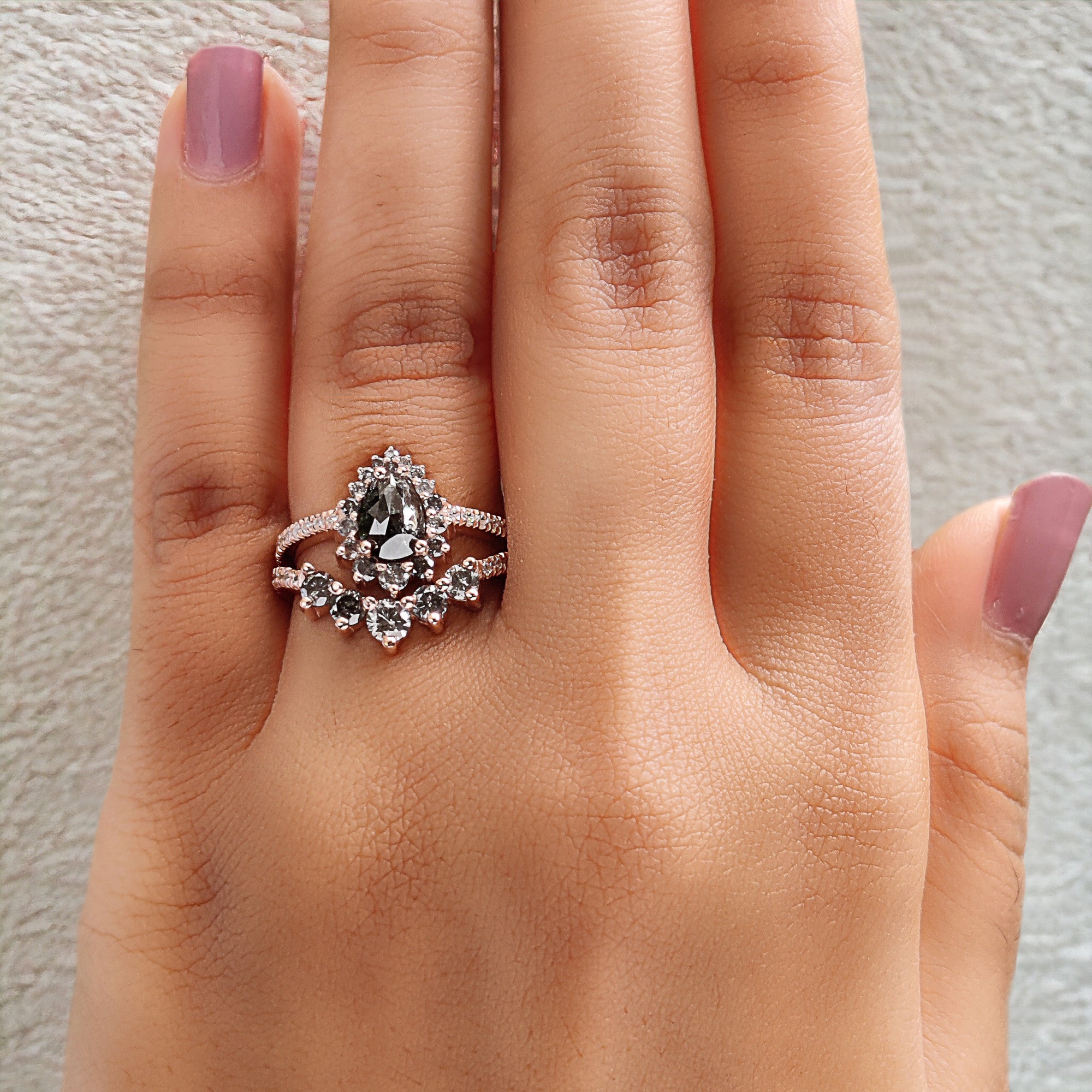 Pear Cut Salt And Pepper Diamond Ring 0.86 Ct 8.00 MM Pear Diamond Ring 14K Solid Rose Gold Silver Pear Engagement Ring Gift For Her QN1434