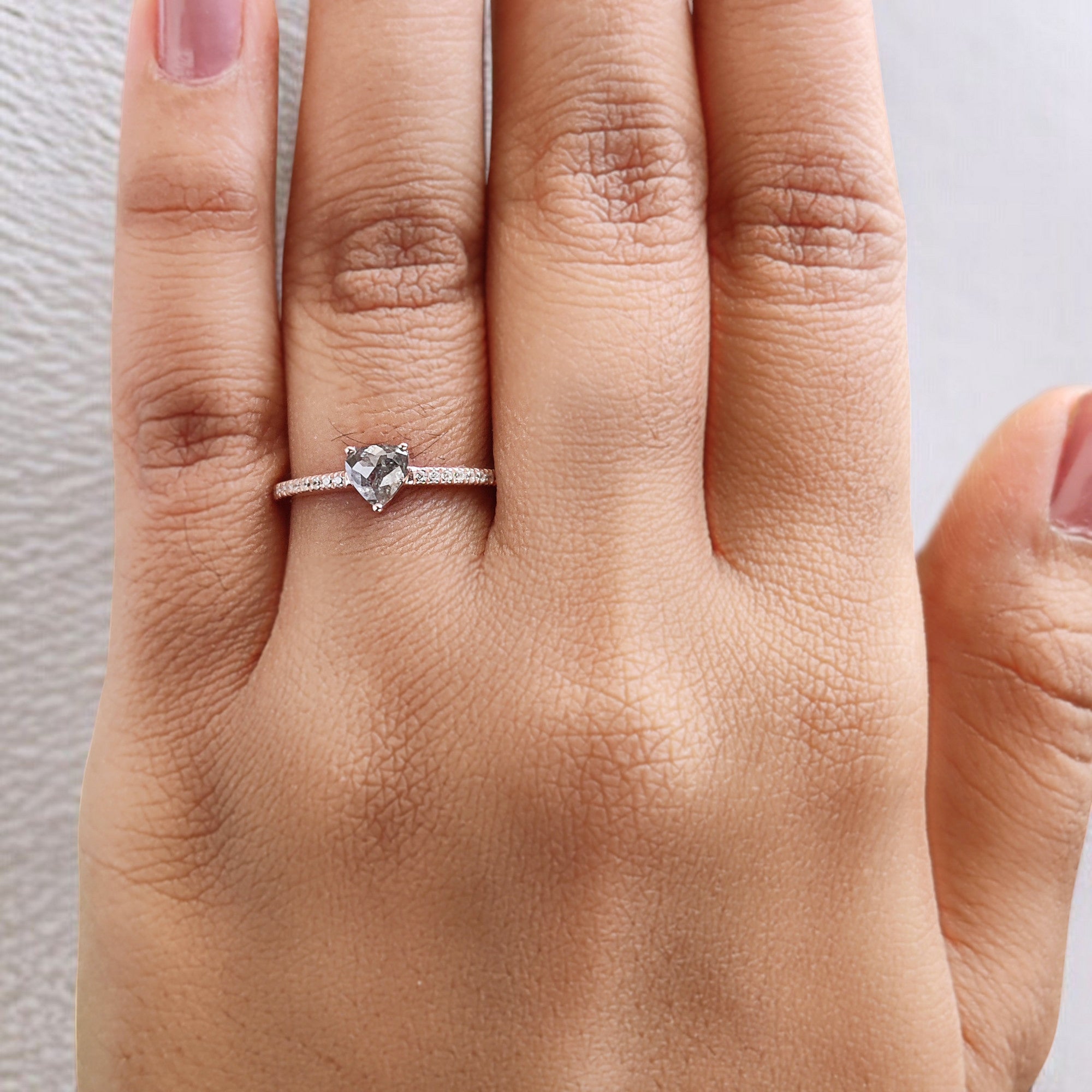Heart Salt And Pepper Diamond Ring 0.50 Ct 4.85 MM Heart Shape Diamond Ring 14K Solid Rose Gold Silver Engagement Ring Gift For Her QL7880