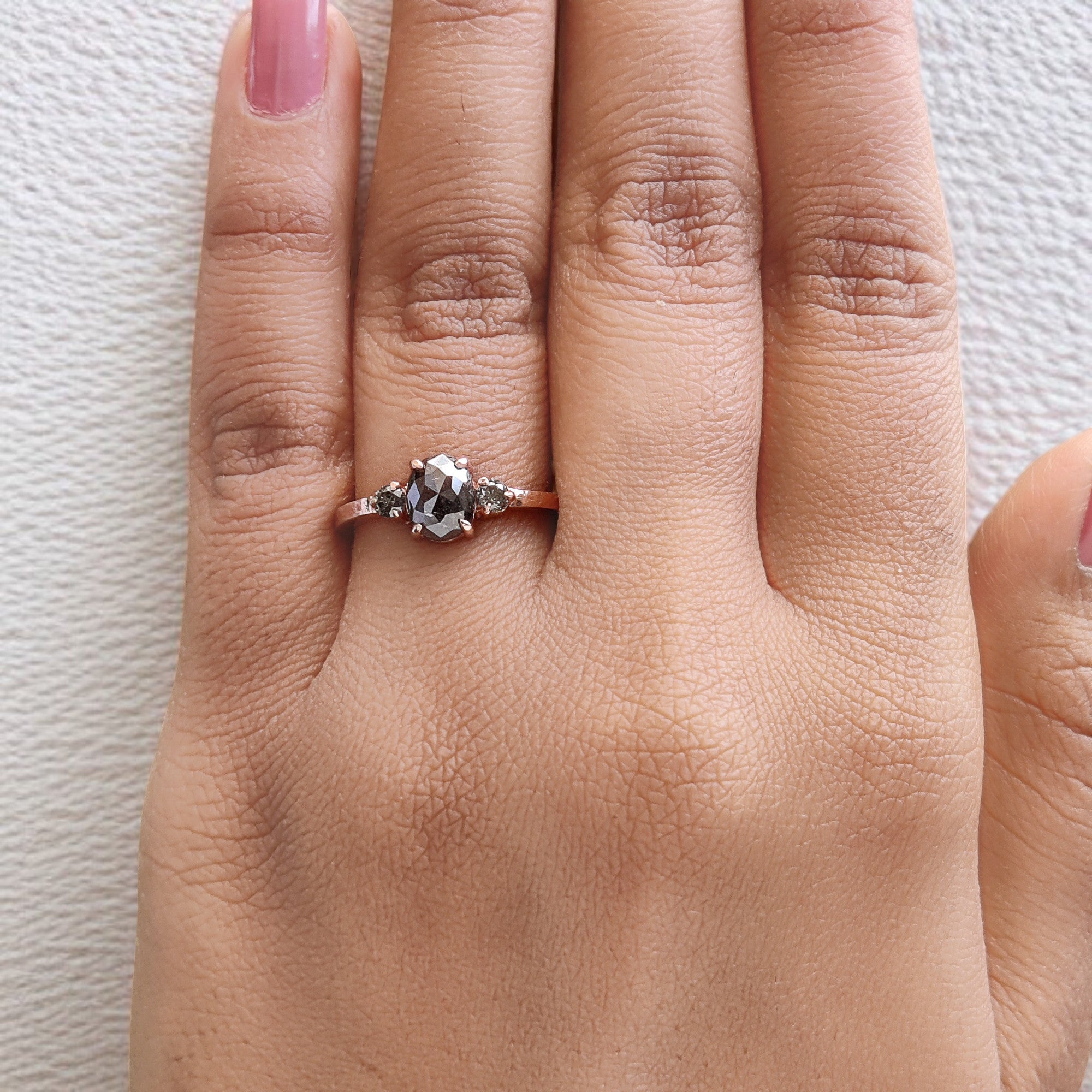 Oval Cut Salt And Pepper Diamond Ring 0.95 Ct 6.80 MM Oval Diamond Ring 14K Solid Rose Gold Silver Oval Engagement Ring Gift For Her QL1544