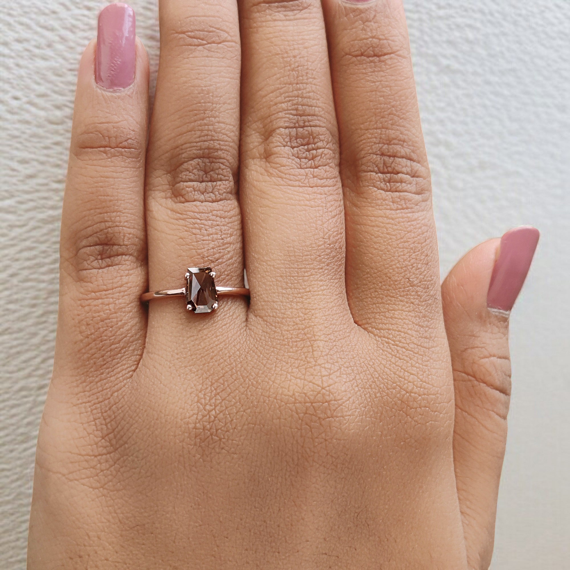 Coffin Brown Color Diamond Ring 0.86 Ct 7.20 MM Brown Color Coffin Diamond Ring 14K Solid Rose Gold Silver Engagement Ring Gift For Her QL6459
