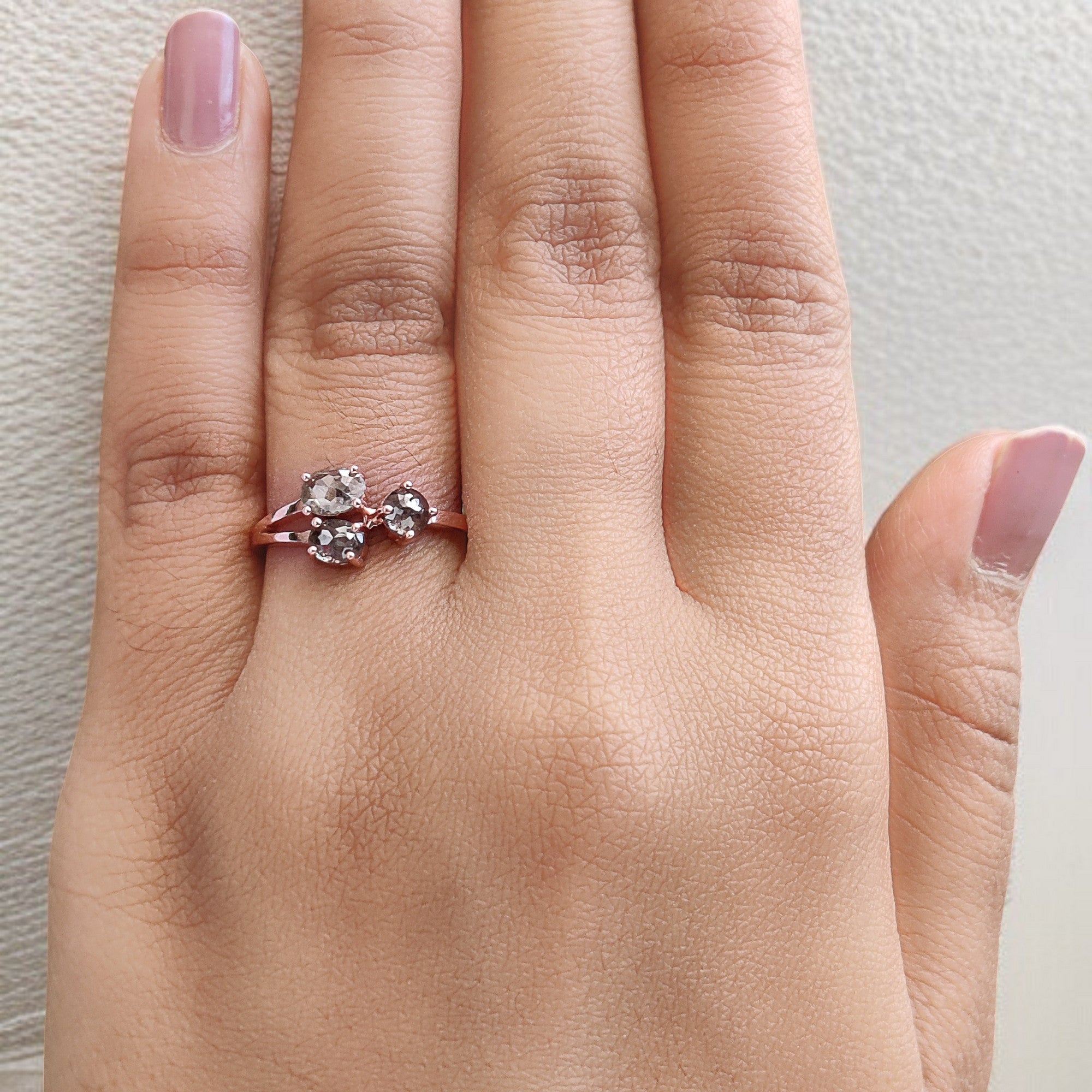 Mix Shape Salt And Pepper Diamond Ring 0.93 Ct 5.30 MM Mix Shape Diamond Ring 14K Solid Rose Gold Silver Engagement Ring Gift For Her QN1095