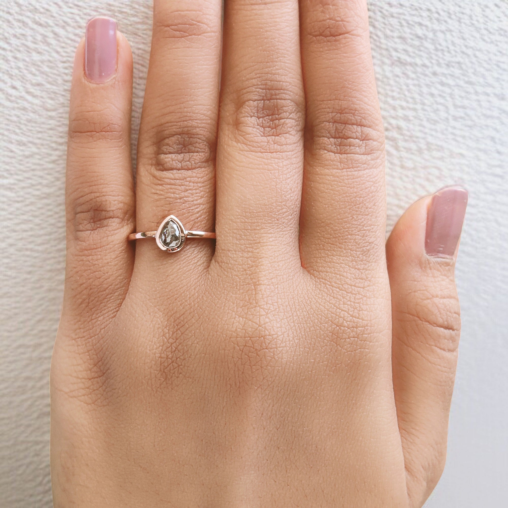 0.35 Ct Natural Pear Cut Salt And Pepper Diamond Ring 6.15 MM Pear Diamond Ring 14K Solid Rose Gold Silver Engagement Ring Pear Ring QN554