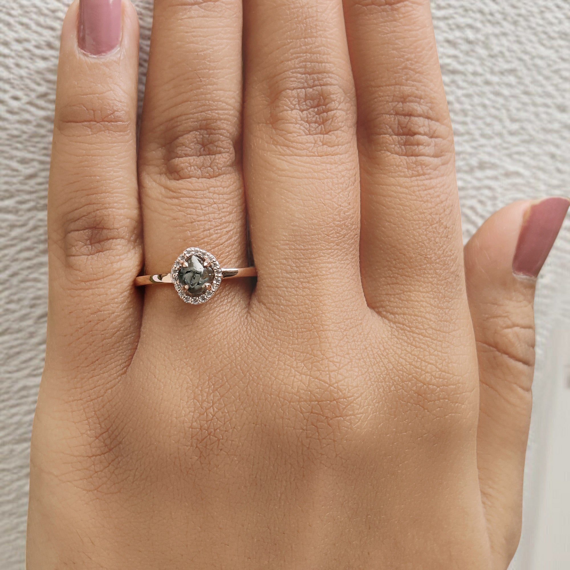 Rough Blue Color Diamond Ring 0.91 Ct 5.73 MM Crystal Rough Diamond Ring 14K Solid Rose Gold Silver Engagement Ring Gift For Her QL2239