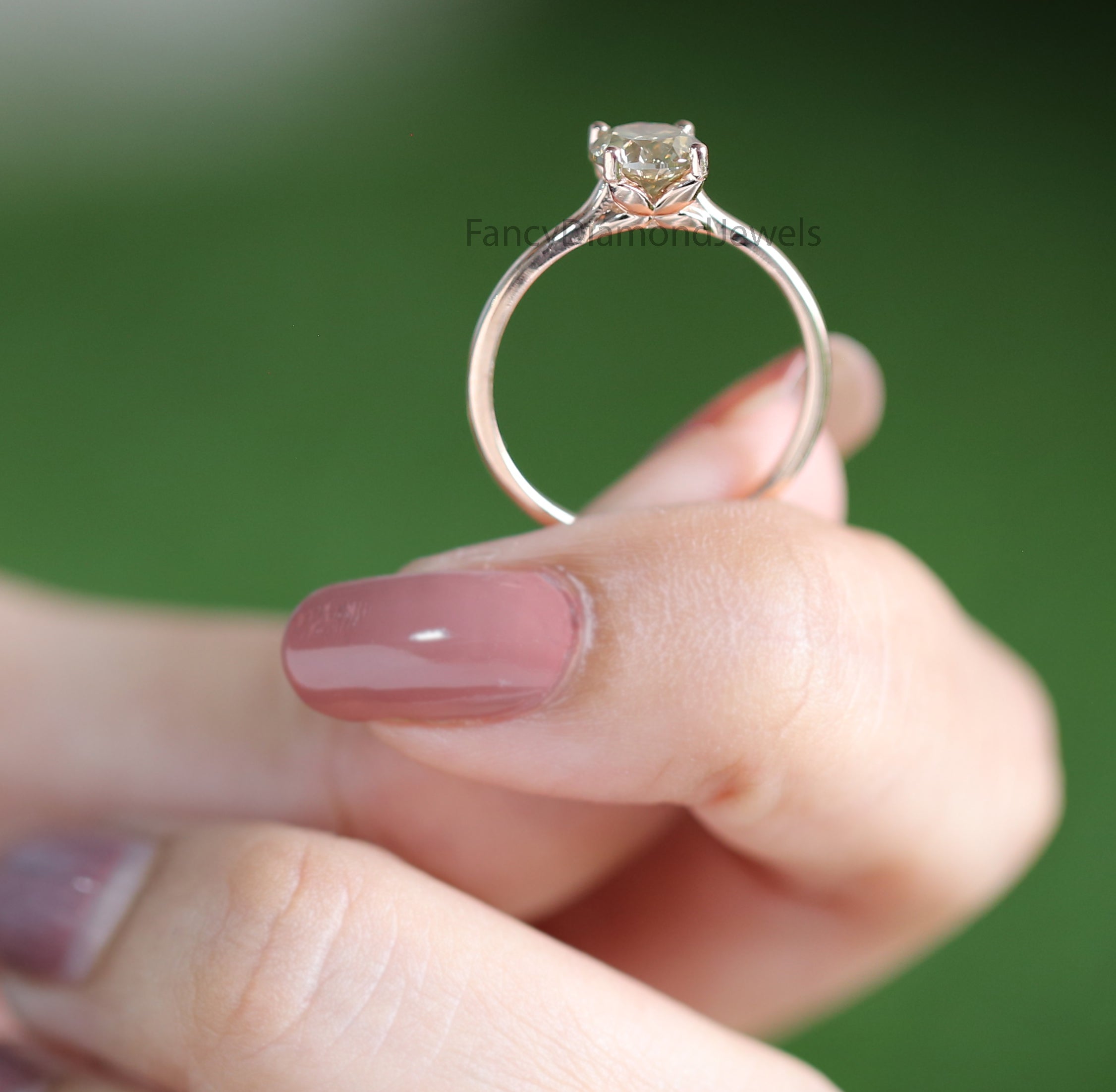 Round Cut Yellow Color Diamond Ring 0.88 Ct 6.00 MM Round Shape Diamond Ring 14K Solid Rose Gold Silver Engagement Ring Gift For Her QL3061