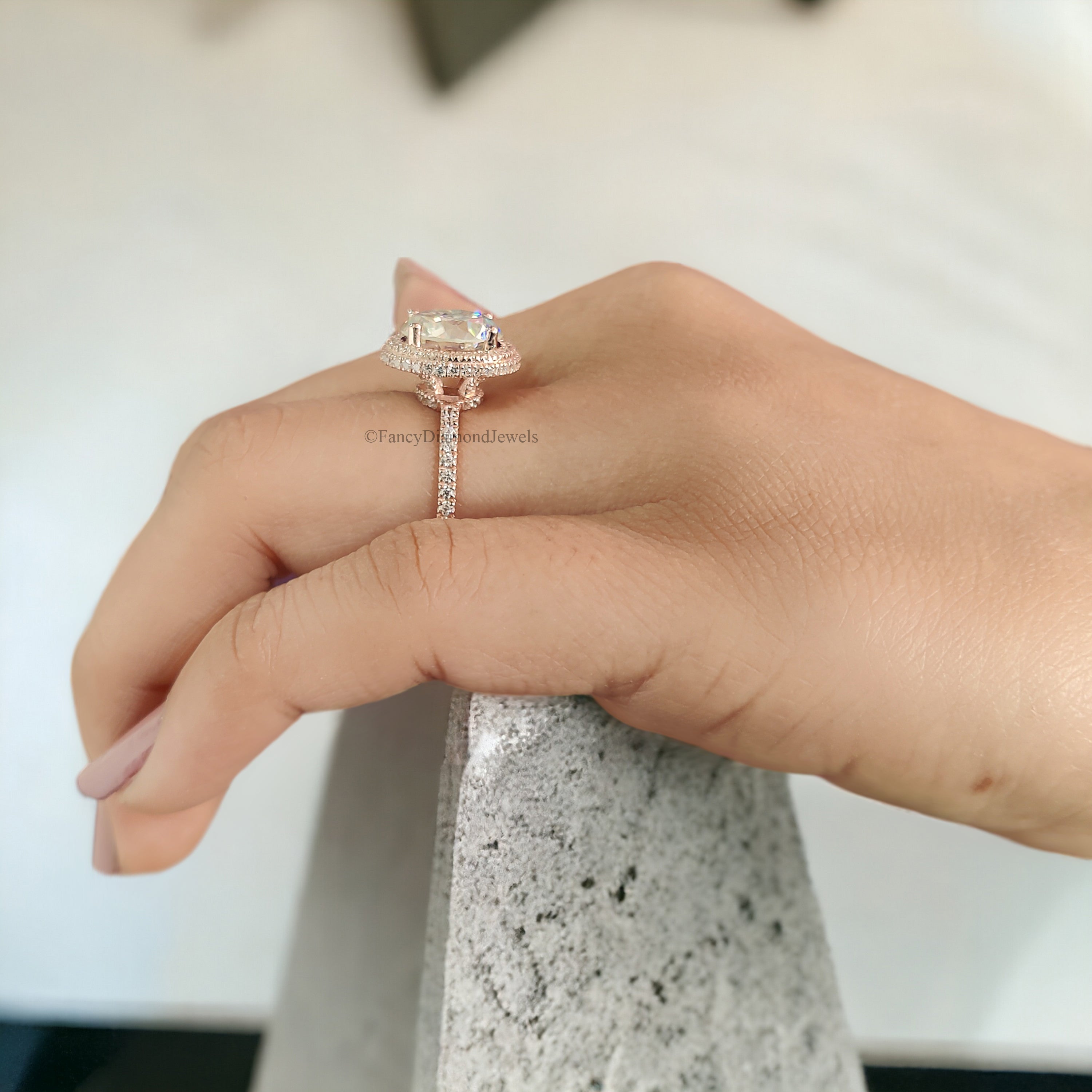 3.25 TW Round Brilliant Cut Colorless Moissanite Ring Halo Engagement Ring Wedding Ring Hidden Halo Ring Anniversary Gift Ring for Her FD219