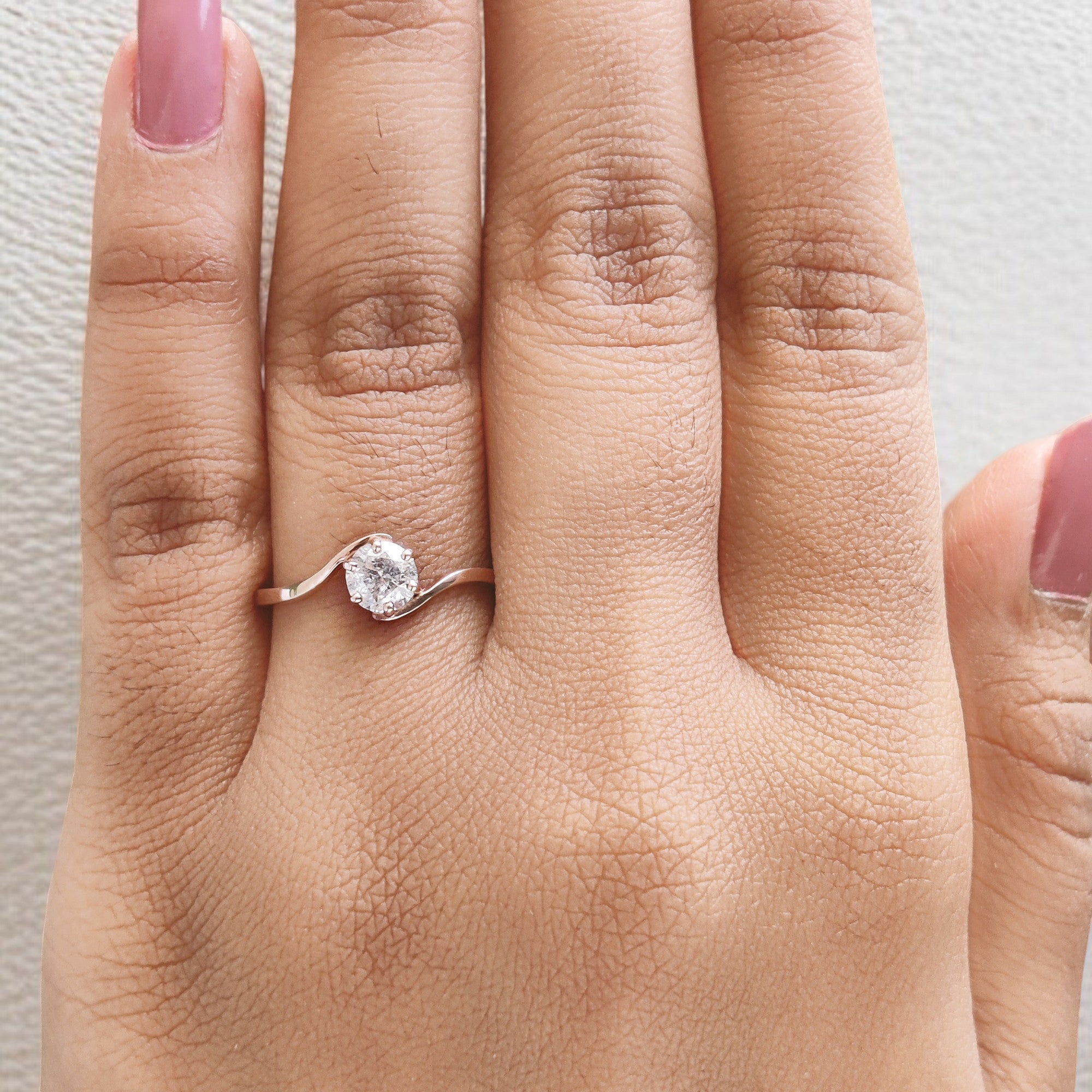 Round Cut Salt And Pepper Diamond Ring 0.47 Ct 4.95 MM Round Shape Diamond Ring 14K Solid Rose Gold Silver Engagement Ring Gift For Her QL346