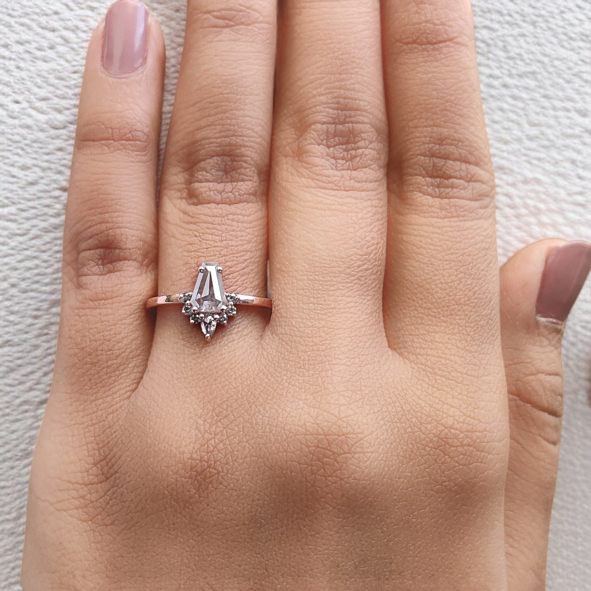 Coffin Cut Salt And Pepper Diamond Ring 0.75 Ct 7.00 MM Coffin Diamond Ring 14K Solid Rose Gold Silver Engagement Ring Gift For Her QN1248