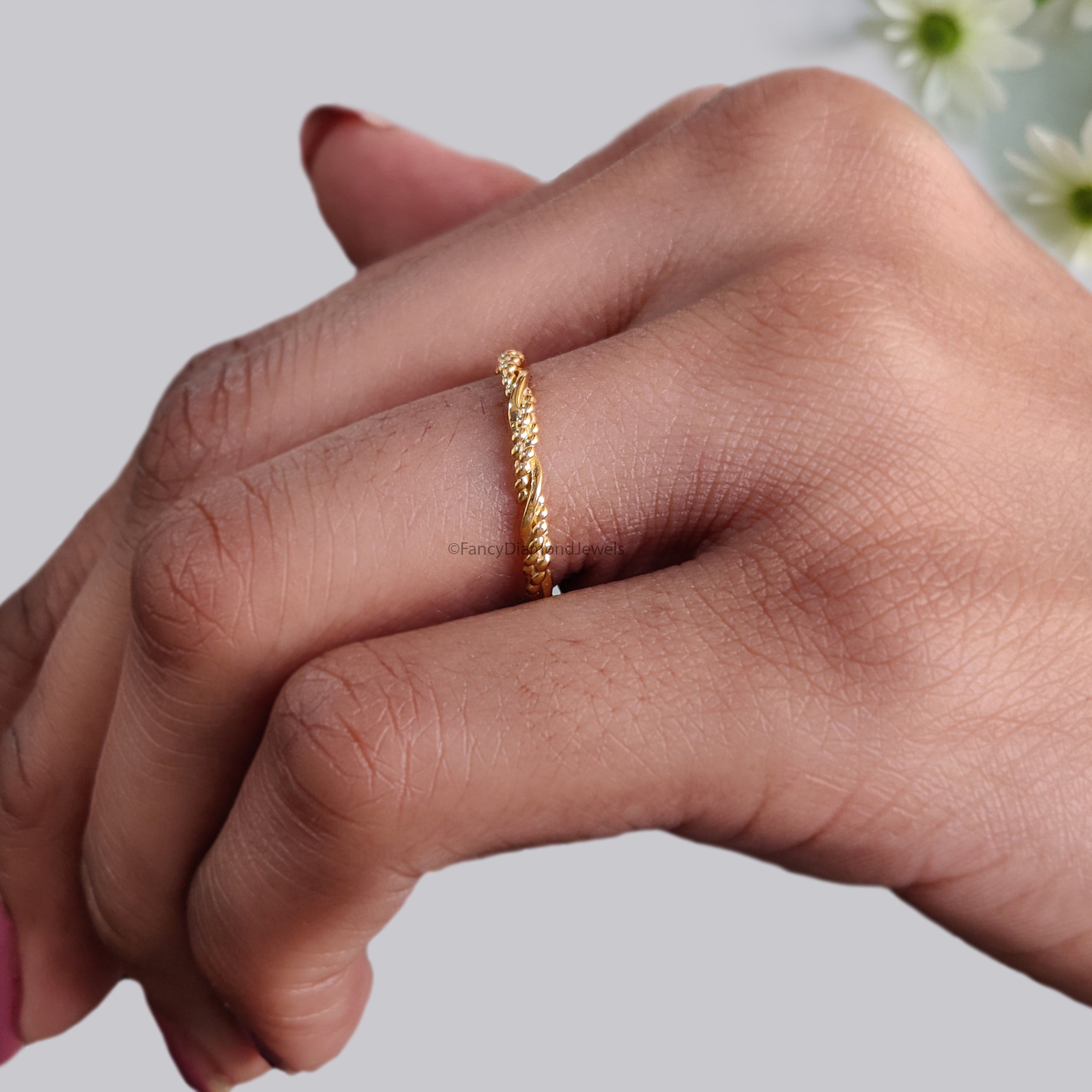 Twisted Style braided Handmade Filled Stackable Band Yellow Gold Unique Wedding Band Minimal Dainty Stacking Band Gift For Her FD542