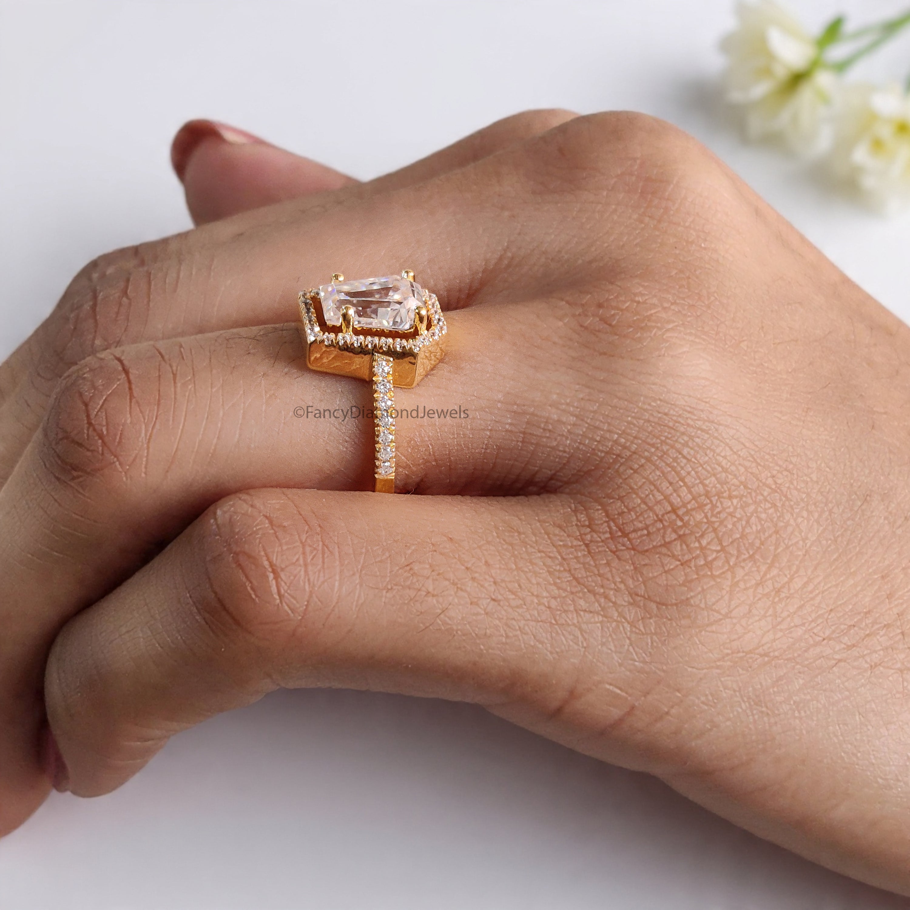 1.55 CT Coffin Lab Grown Diamond Promise Ring Coffin Diamond Halo/ Prong Set Ring Coffin Diamond Engagement Ring Gift For Wedding Ring FD474