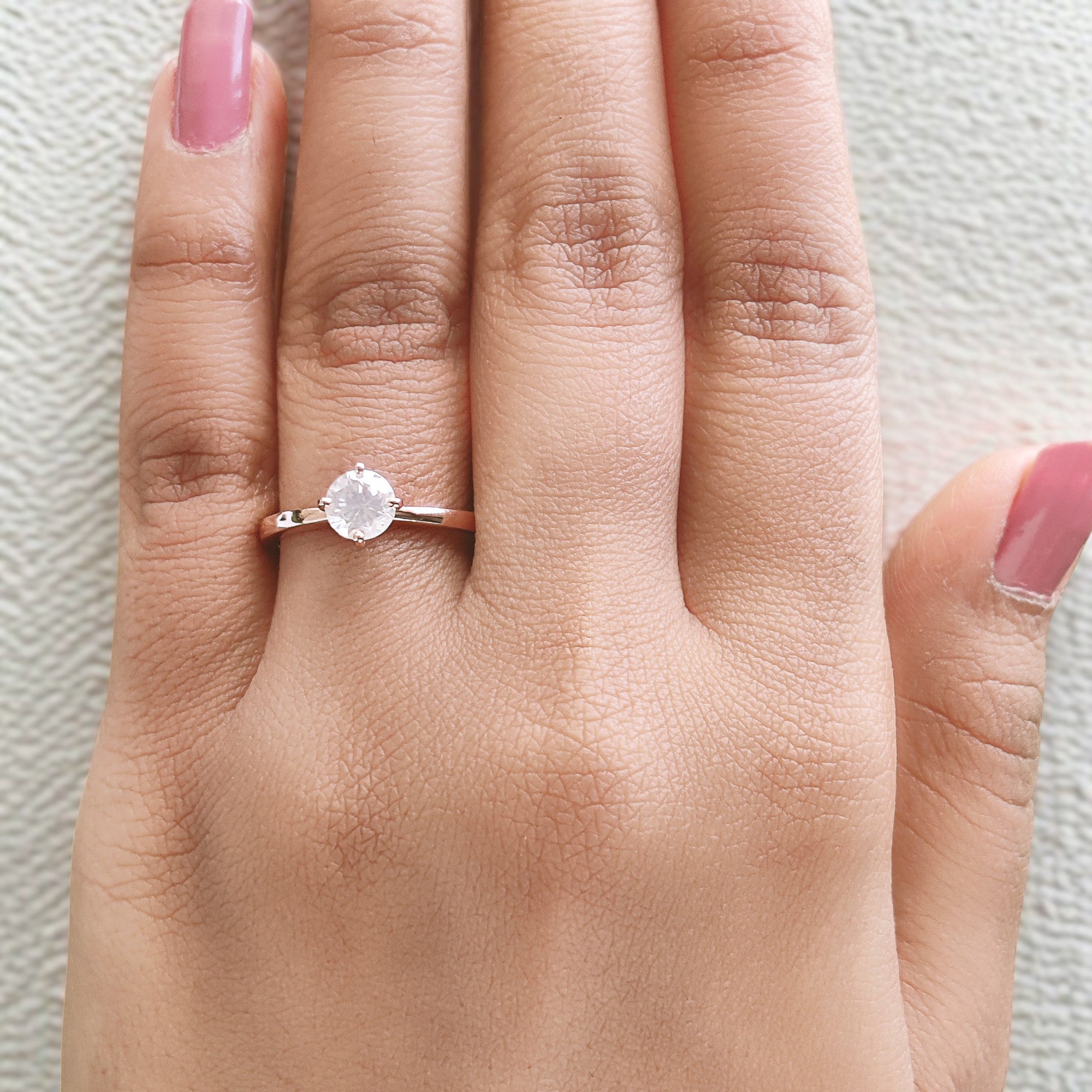 Round Cut White Color Diamond Ring 0.73 Ct 5.55 MM Round Shape Diamond Ring 14K Solid Rose Gold Silver Engagement Ring Gift For Her QL318