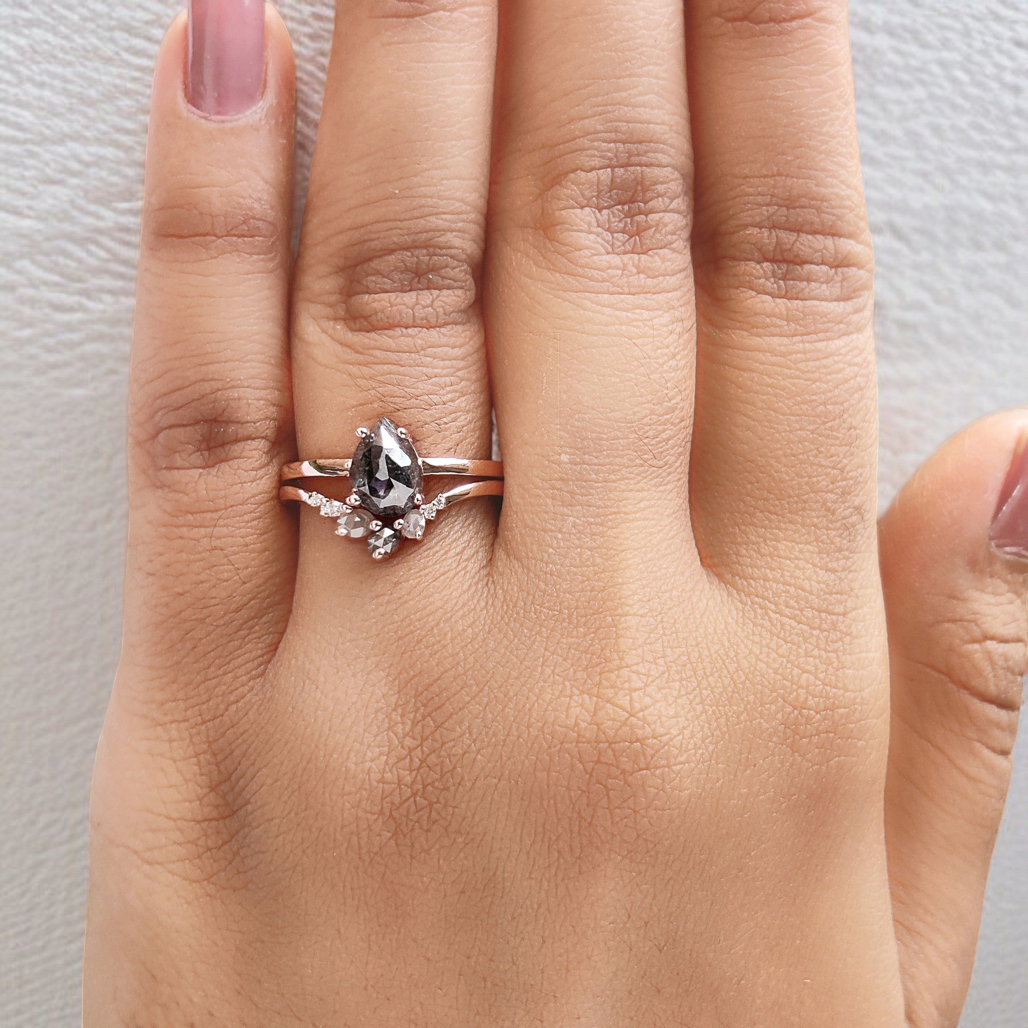 Pear Cut Salt And Pepper Diamond Ring 1.47 Ct 8.05 MM Pear Diamond Ring 14K Solid Rose Gold Silver Pear Engagement Ring Gift For Her QL1561