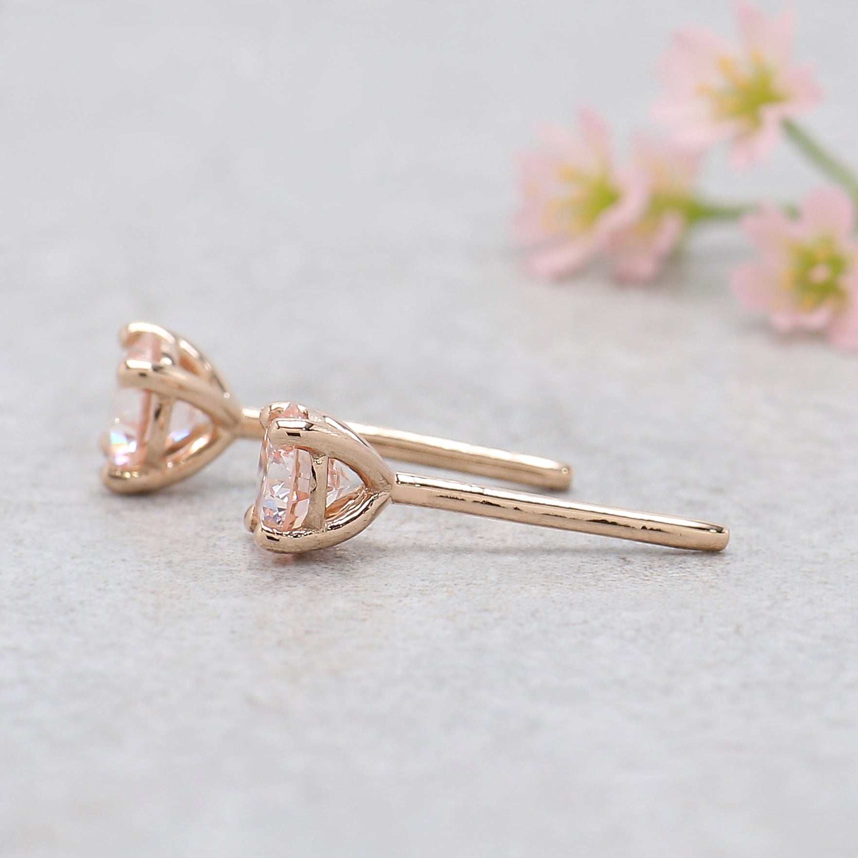 Round Lab Grown Pink Color Diamond Earring 0.56 Ct 4.20 MM Round Diamond Earring 14K Solid Rose Gold Silver Earring Gift For Her KDL3548