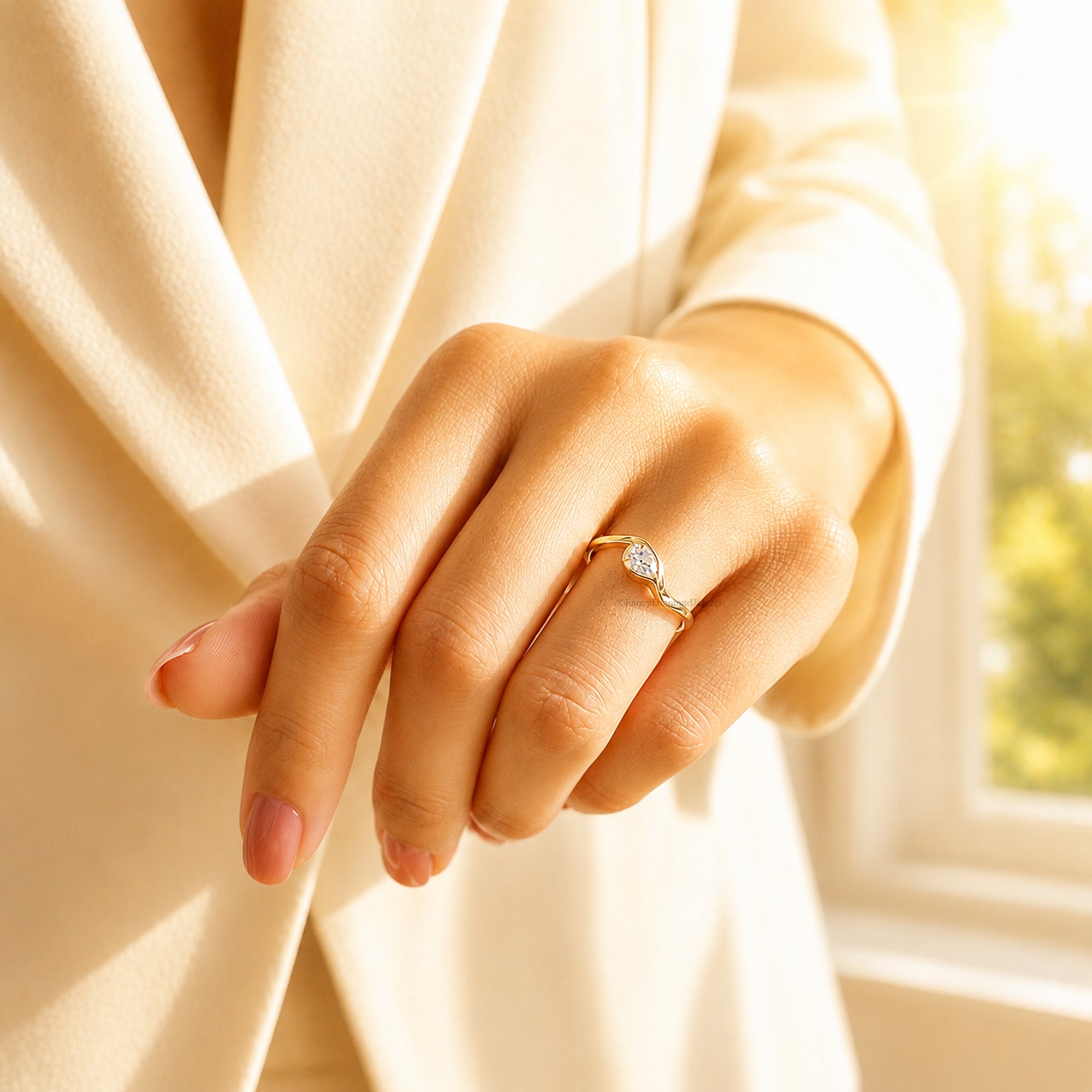 Pinky Ring, East West Pear Moissanite Engagement Ring, Pinky Promise Ring, East-West Ring, Tilted Pear Ring, Tear Drop Statement Ring FD574