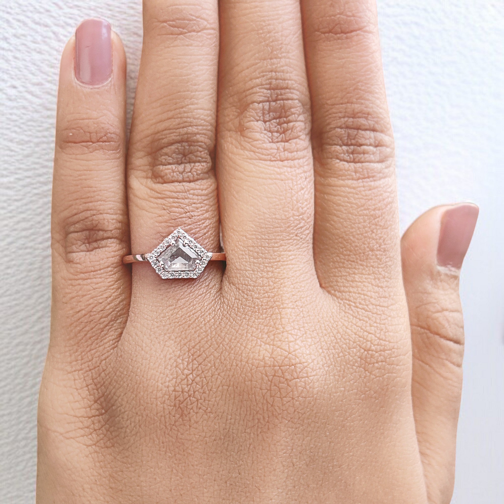 Shield Cut Salt And Pepper Diamond Ring 0.86 Ct 5.55 MM Shield Diamond Ring 14K Solid Rose Gold Silver Engagement Ring Gift For Her QN962