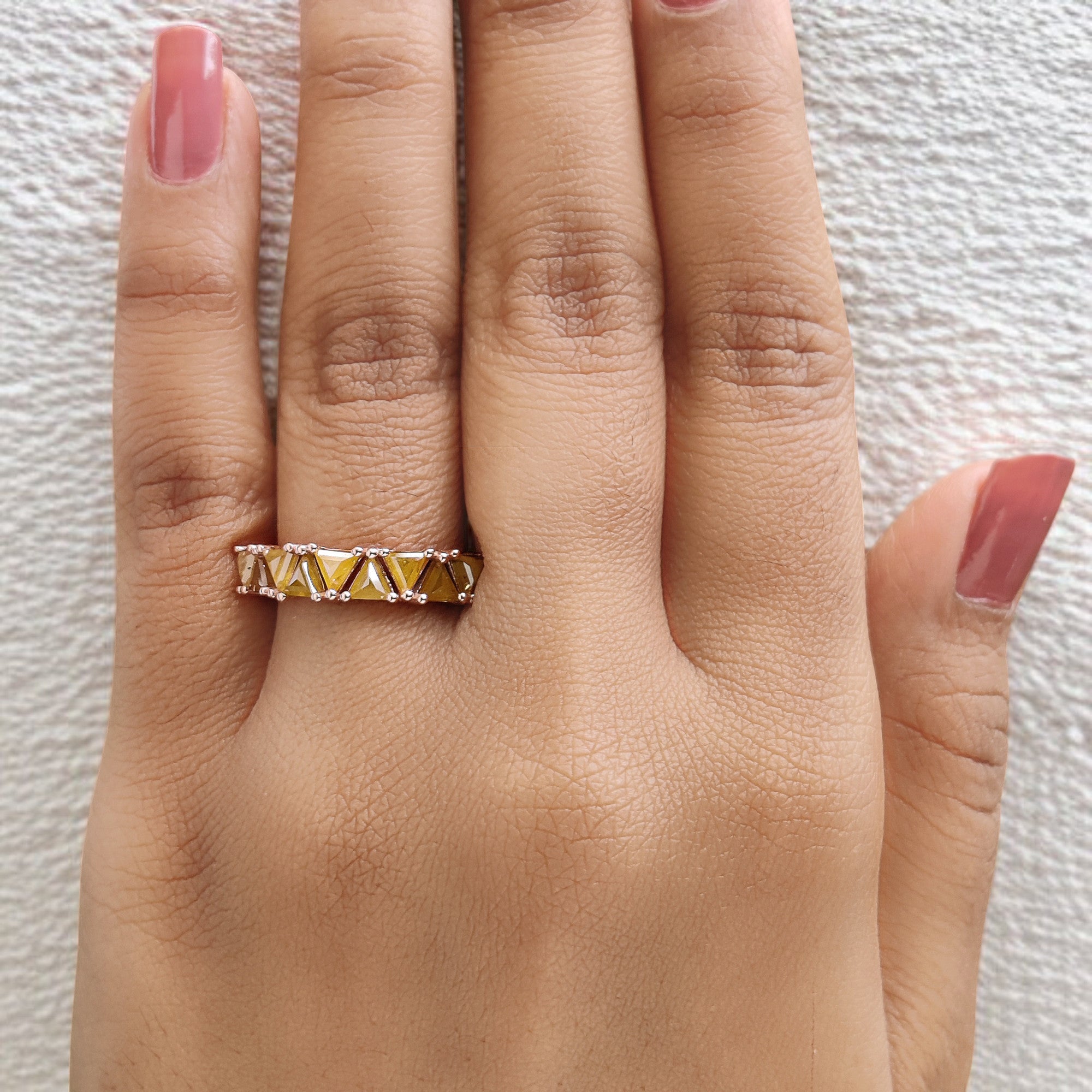 Triangle Cut Yellow Color Diamond Ring 1.28 Ct 3.75 MM Triangle Diamond Ring 14K Solid Rose Gold Silver Engagement Ring Gift For Her QL2052