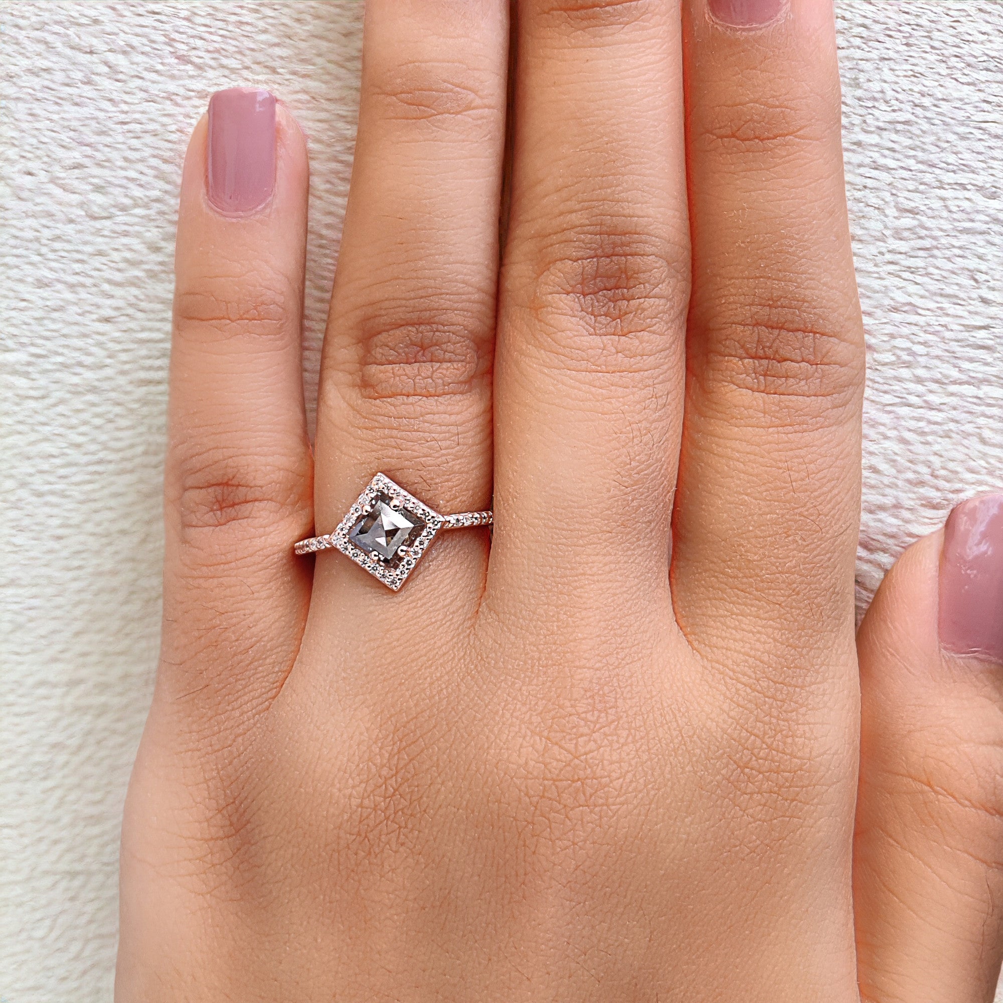 Kite Cut Salt And Pepper Diamond Ring 0.70 Ct 7.10 MM Kite Diamond Ring 14K Solid Rose Gold Silver Kite Engagement Ring Gift For Her QN930