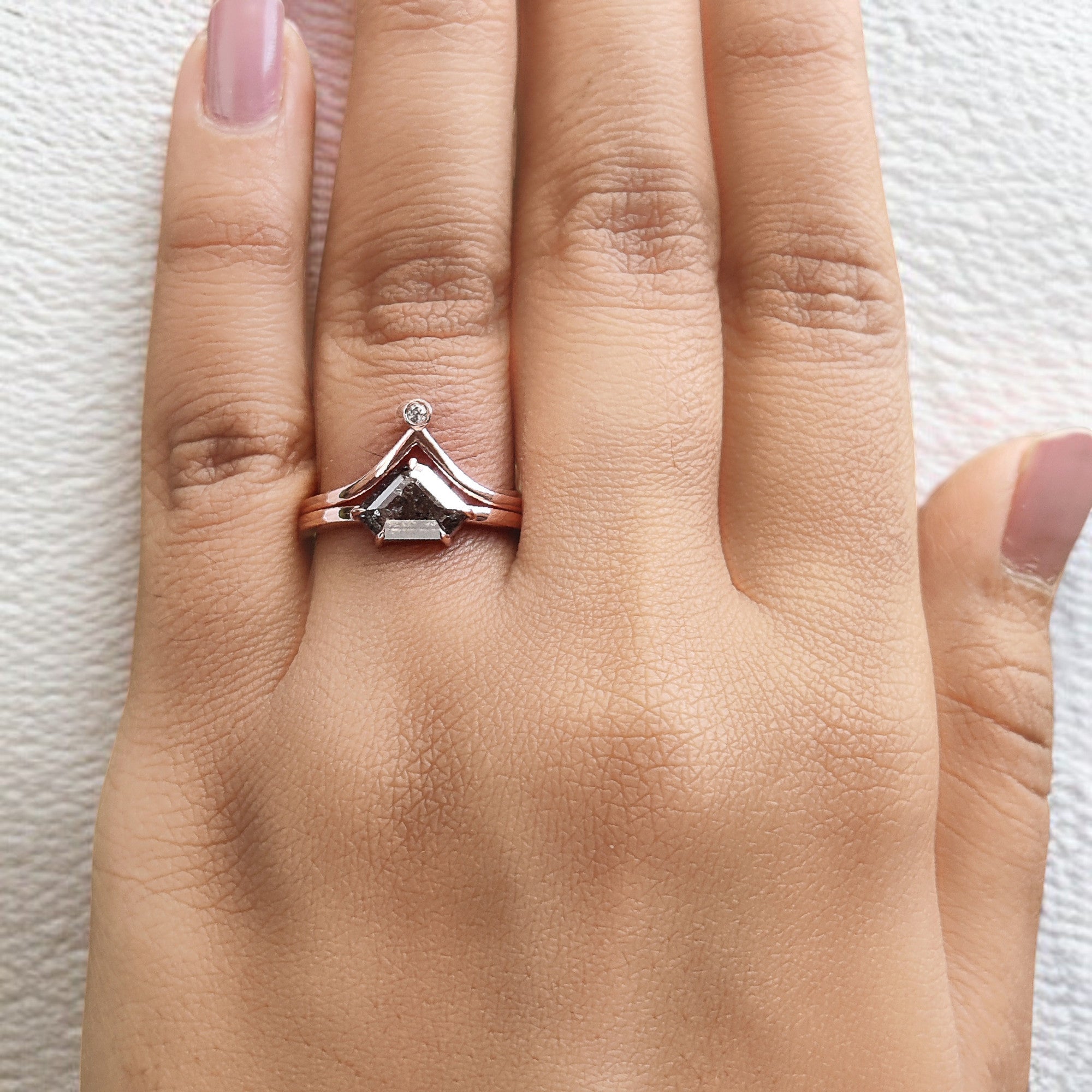 Shield Cut Salt And Pepper Diamond Ring 0.82 Ct 9.15 MM Shield Diamond Ring 14K Solid Rose Gold Silver Engagement Ring Gift For Her QN9450