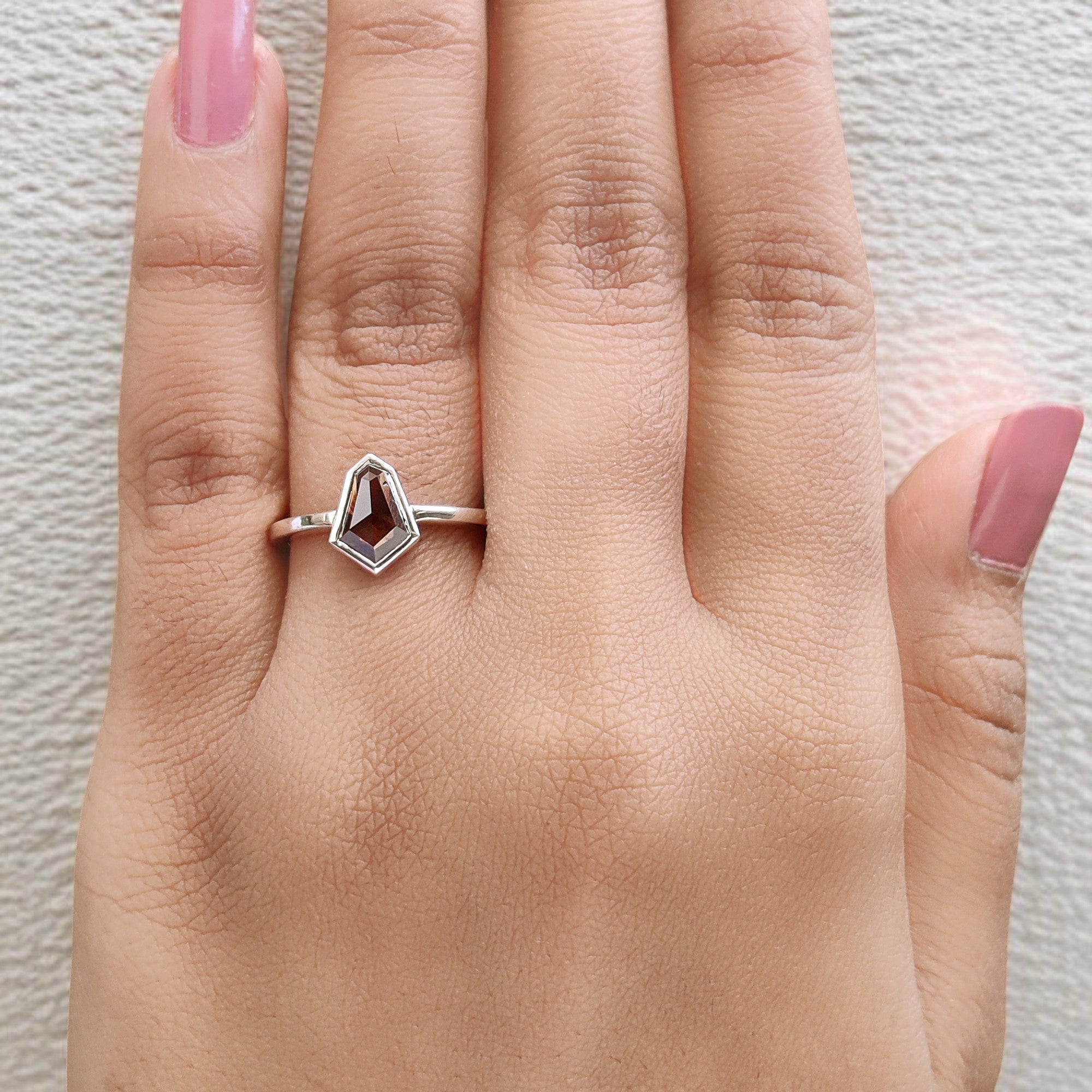 Shield Brown Color Diamond Ring 0.95 Ct 8.55 MM Shield Cut Diamond Ring 14K Solid White Gold Silver Engagement Ring Gift For Her QL1828