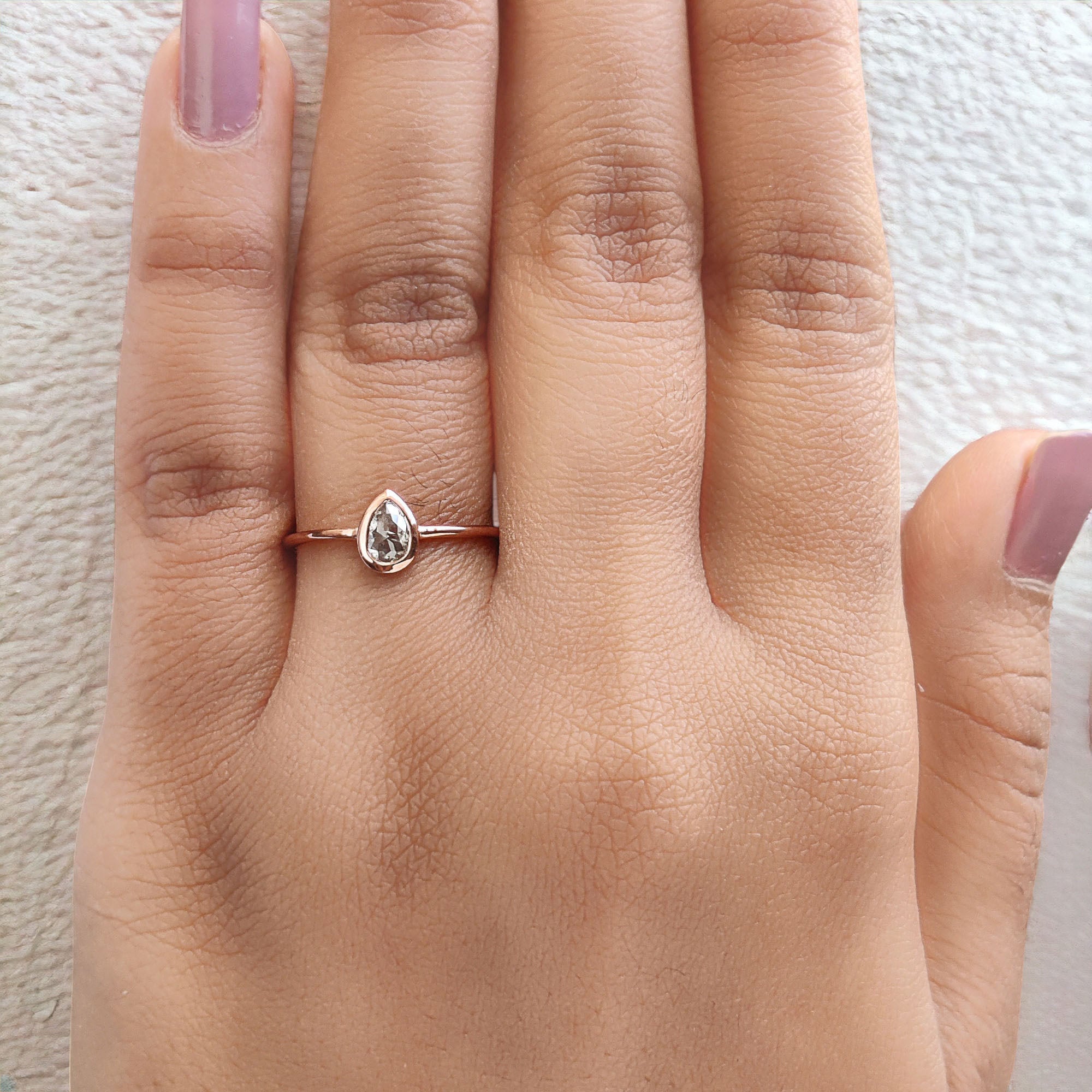 Pear Cut Salt And Pepper Diamond Ring 0.39 Ct 5.40 MM Pear Diamond Ring 14K Solid Rose Gold Silver Pear Engagement Ring Gift For Her QLB280