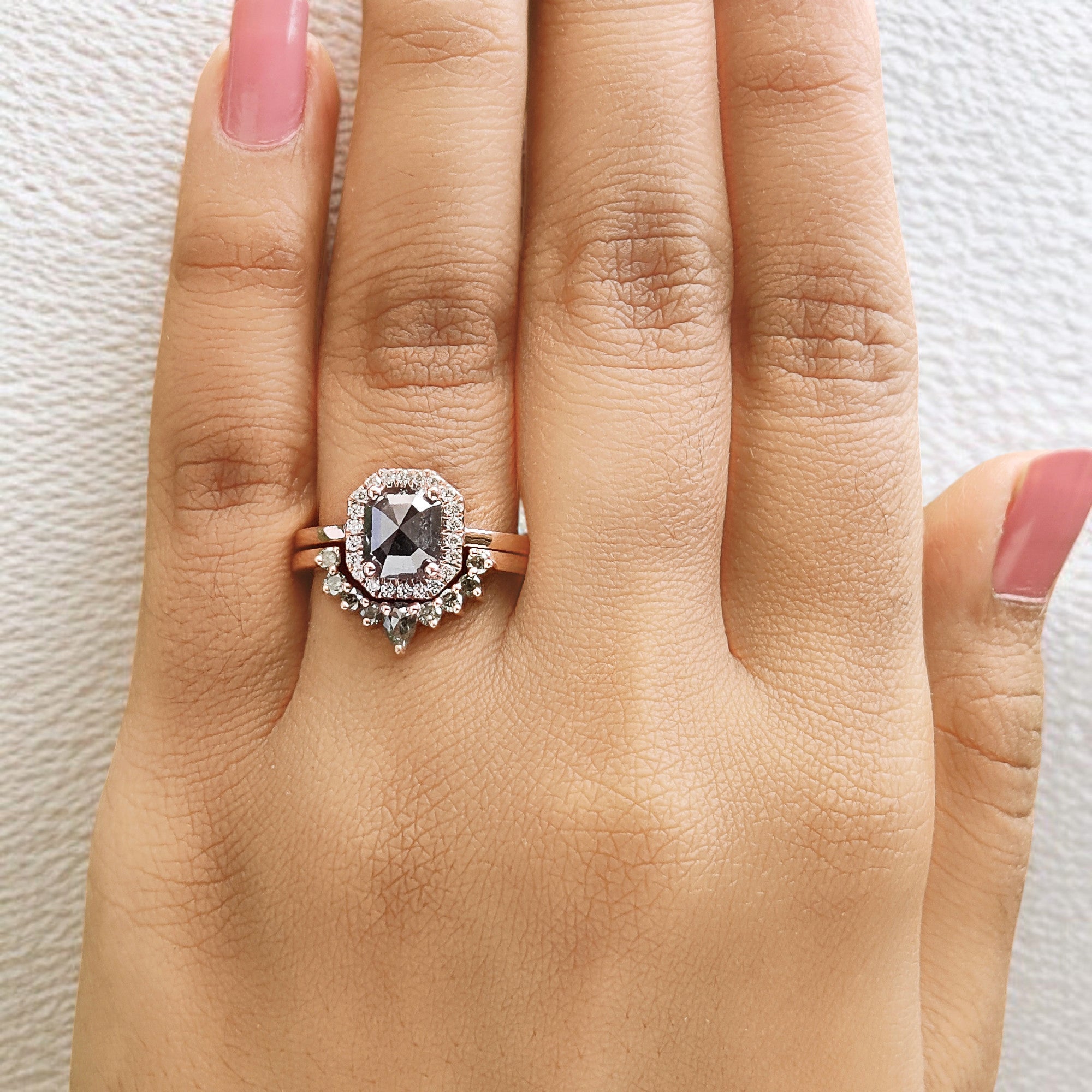 Emerald Cut Salt And Pepper Diamond Ring 1.70 Ct 7.20 MM Emerald Diamond Ring 14K Solid Rose Gold Silver Engagement Ring Gift For Her QL187