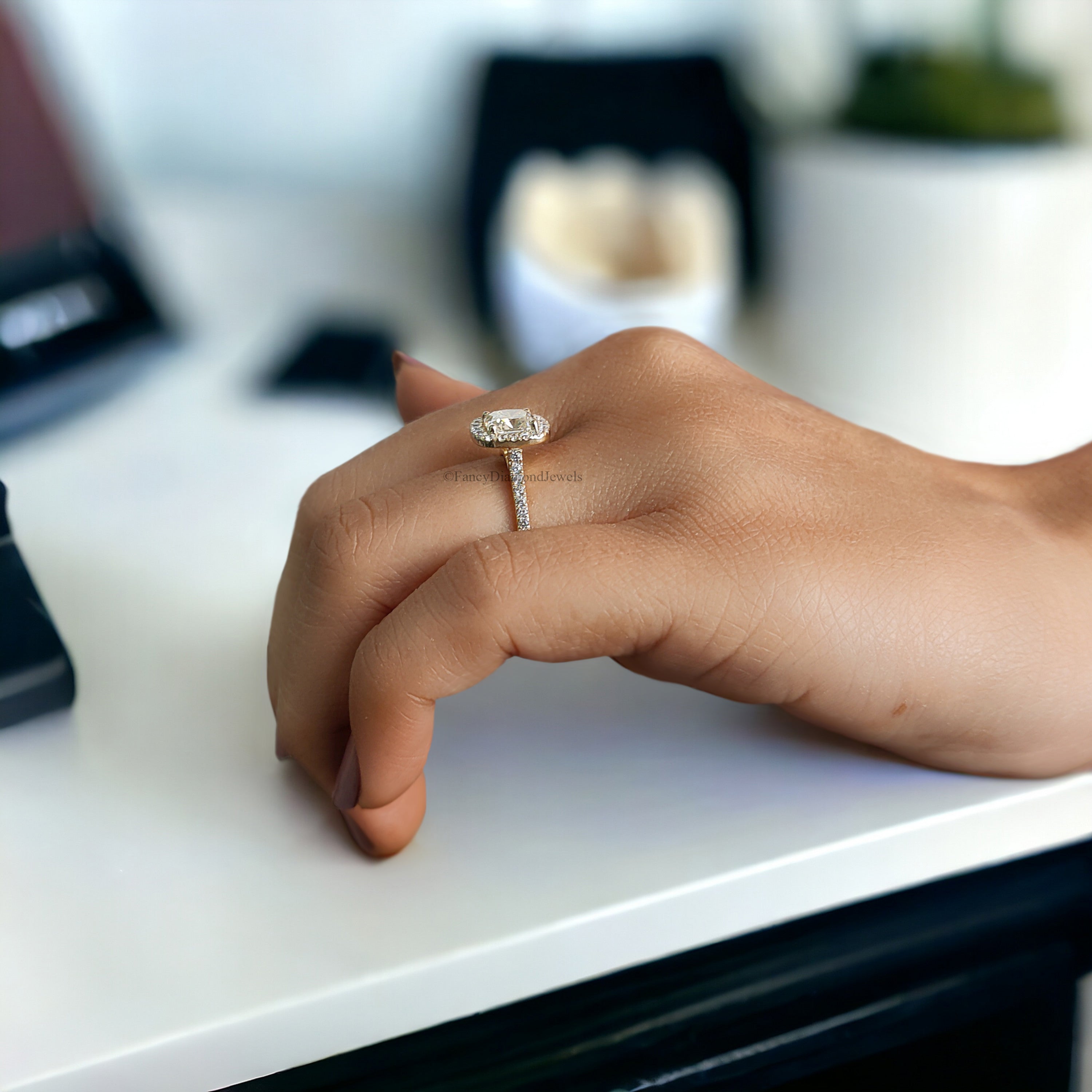 Cushion Moissanite Engagement Ring 1.00 CT Cushion Cut Moissanite Ring Halo Set Wedding Ring For Women Promise Ring Gift For Her Ring FD157