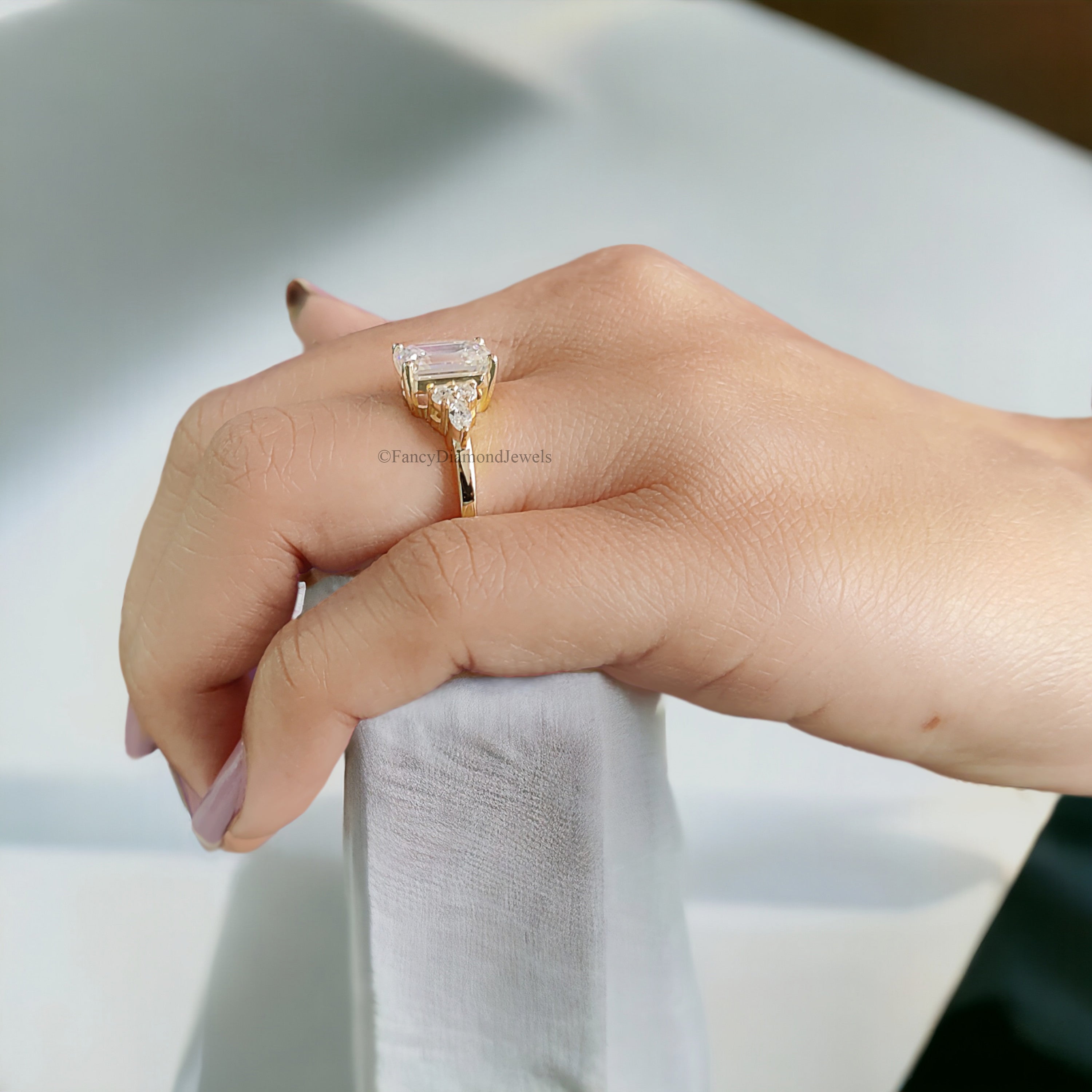 Vintage Emerald Cut Moissanite Engagement Ring Delicate Anniversary Ring Prong Simulated Diamond Ring Milgrain Antique Wedding Ring FD179