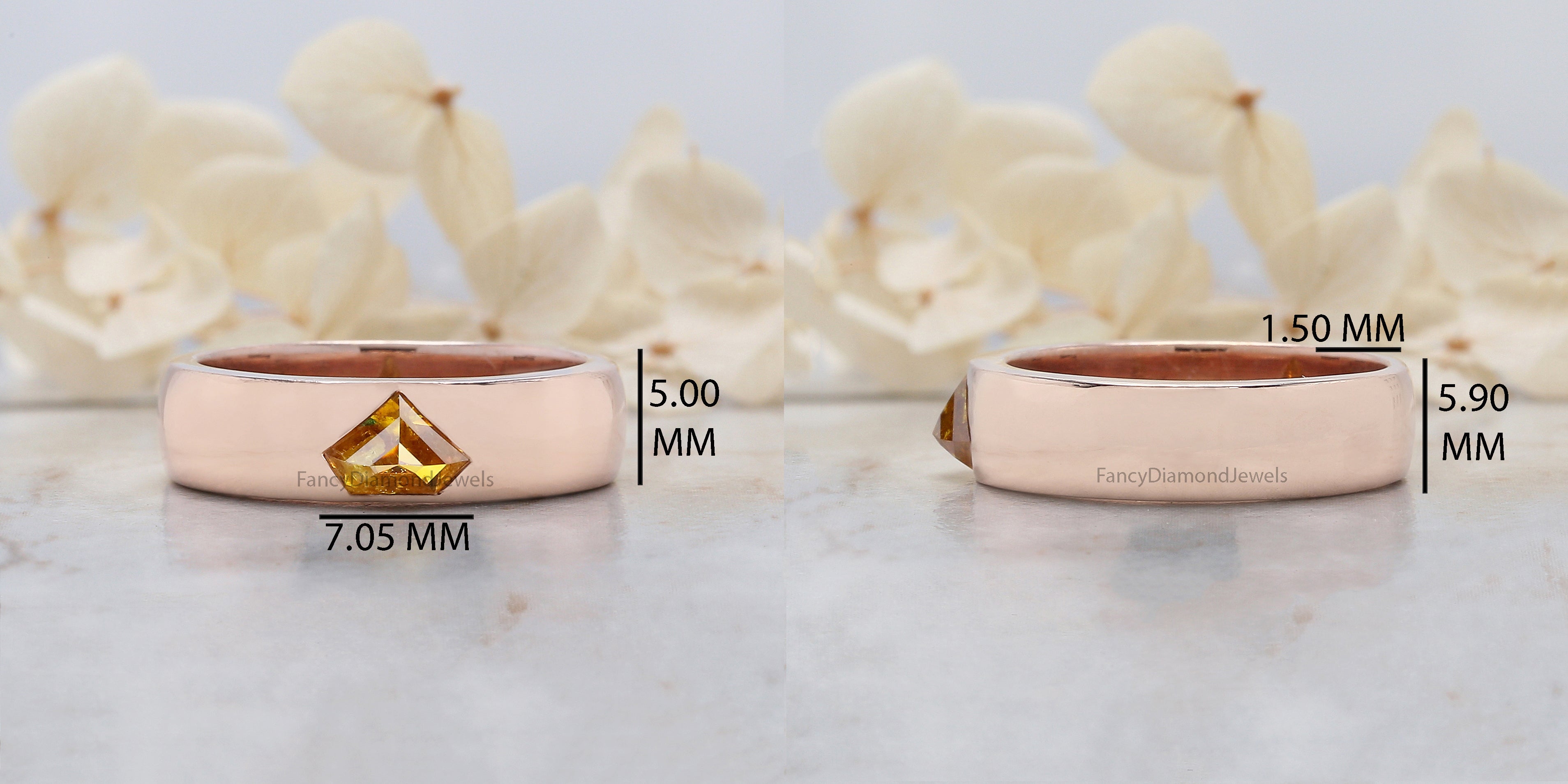 Shield Yellow Diamond Band, Yellow Shield Diamond Engagement Band, Shield Diamond Band, Shield Shape Band, Shield Solitaire Band, KDN549