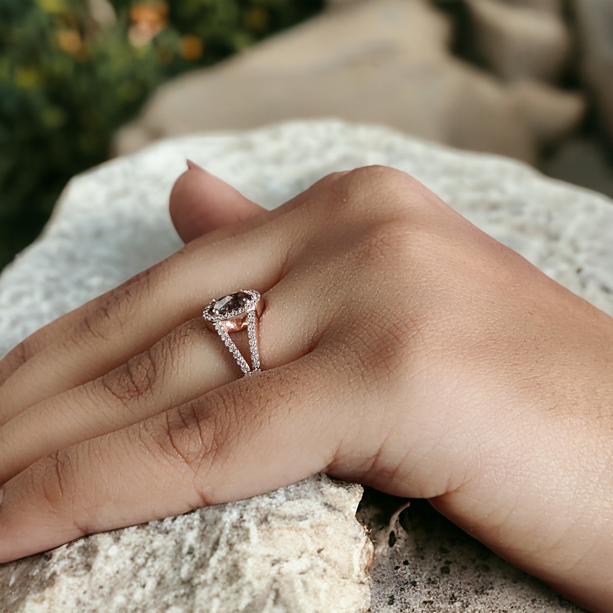 Oval Cut Brown Color Diamond Ring 0.55 Ct 6.40 MM Oval Diamond Ring 14K Solid Rose Gold Silver Oval Engagement Ring Gift For Her QK2220