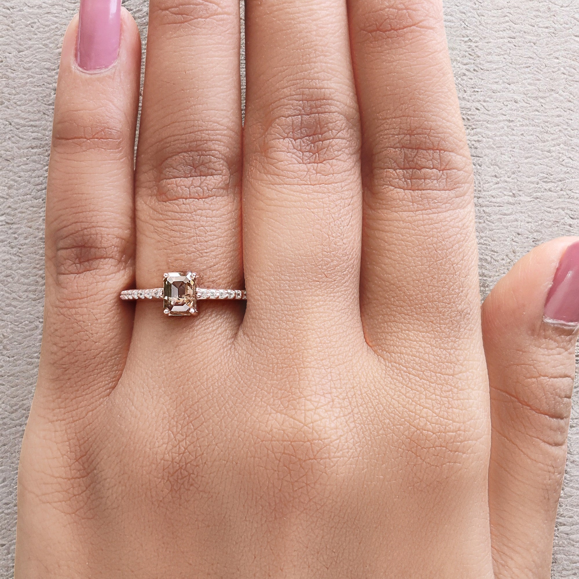 Emerald Cut Brown Color Diamond Ring 0.87 Ct 6.05 MM Emerald Shape Diamond Ring 14K Rose Gold Silver Engagement Ring Gift For Her QL060