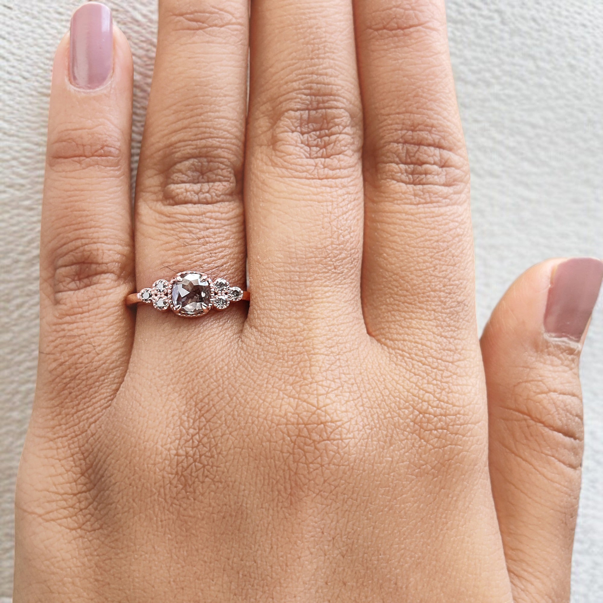 Cushion Salt And Pepper Diamond Ring Engagement Wedding Gift Ring 14K Solid Rose White Yellow Gold Ring 0.76 CT QL533