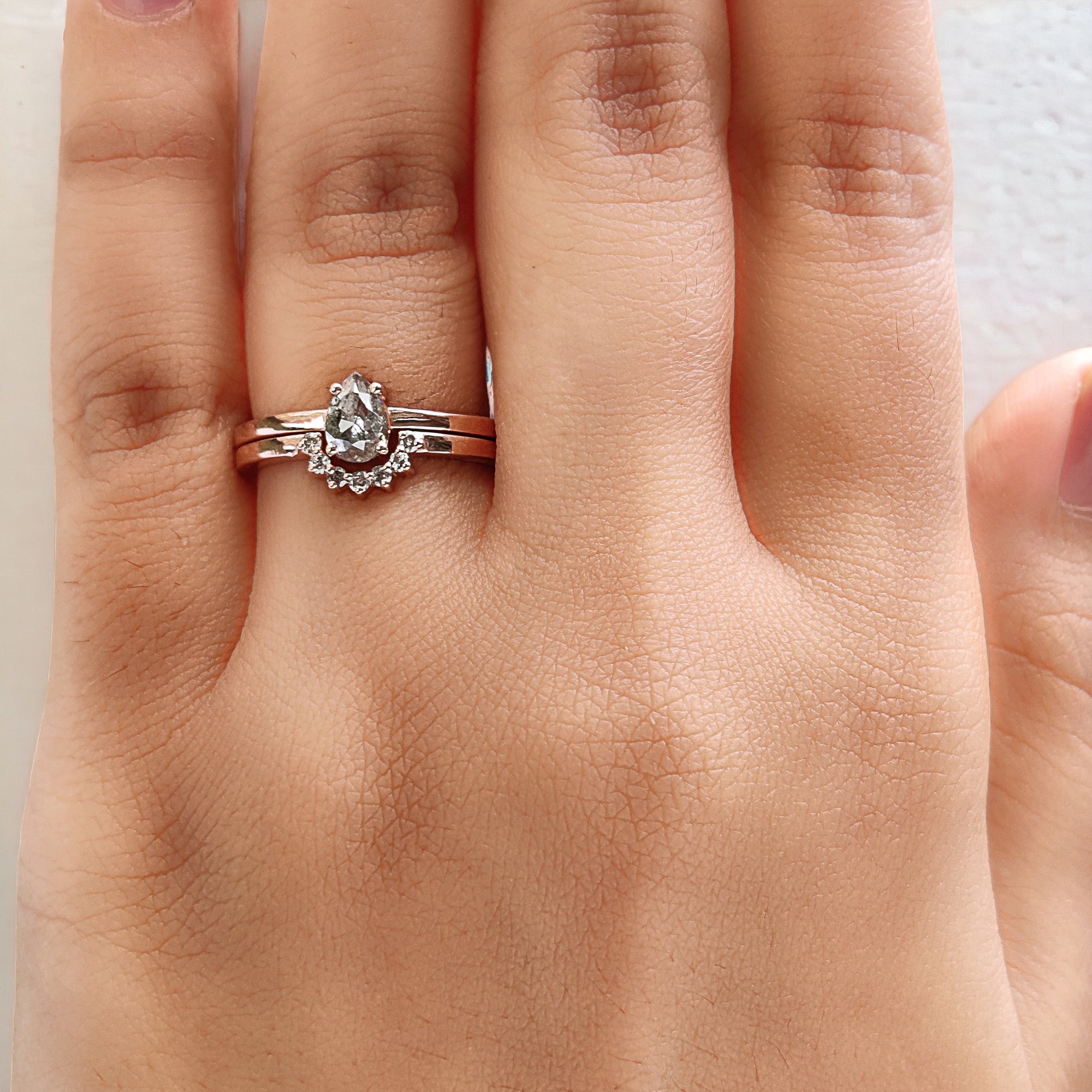 0.52 Ct Natural Pear Cut Salt And Pepper Diamond Ring 6.00 MM Pear Diamond Ring 14K Solid Rose Gold Silver Engagement Ring Pear Ring QN1831