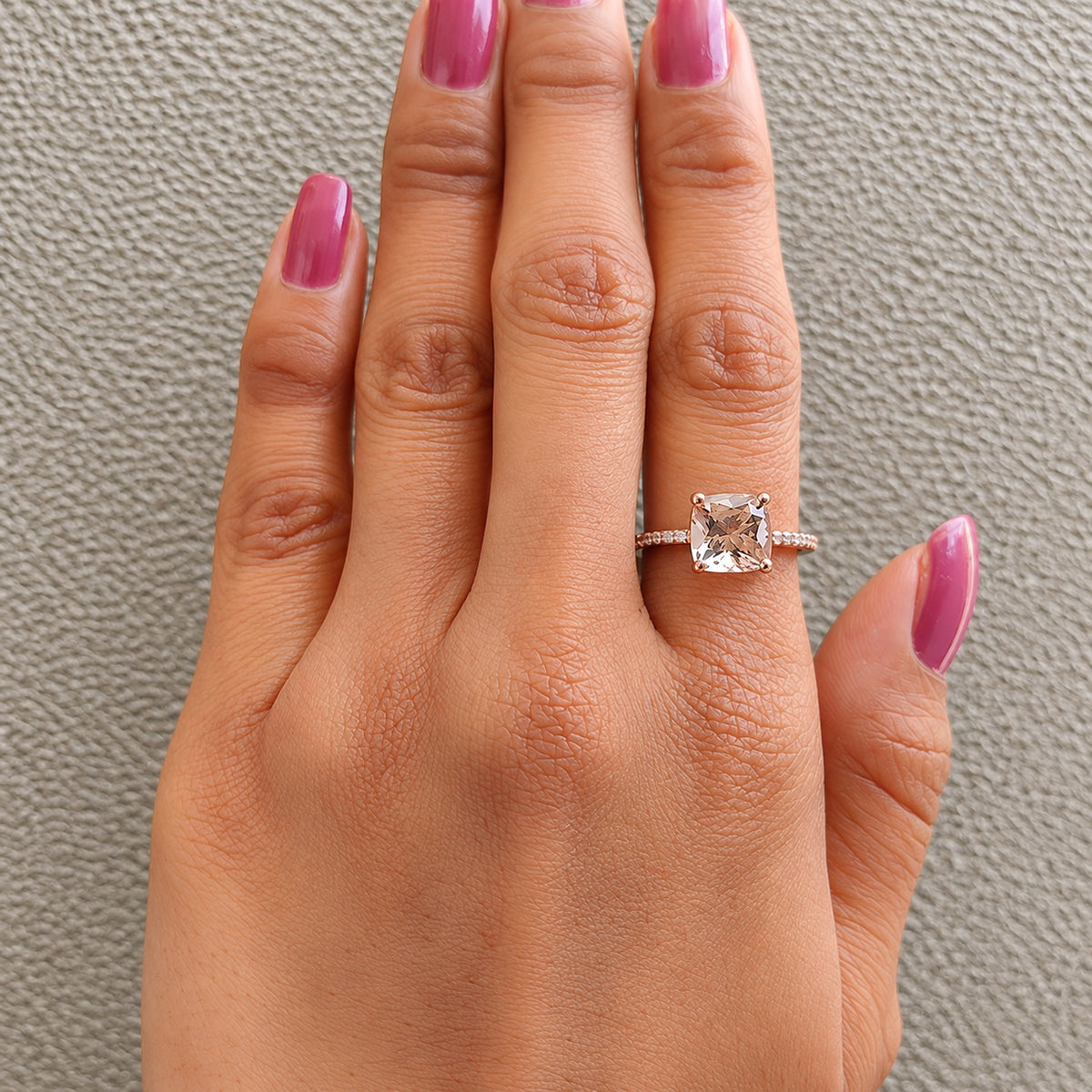 2.13 CT Cushion Cut Natural Morganite Engagement Ring Rose Gold Ring Cushion Shape Wedding Ring Unique Vintage Ring Gift For Her FD611
