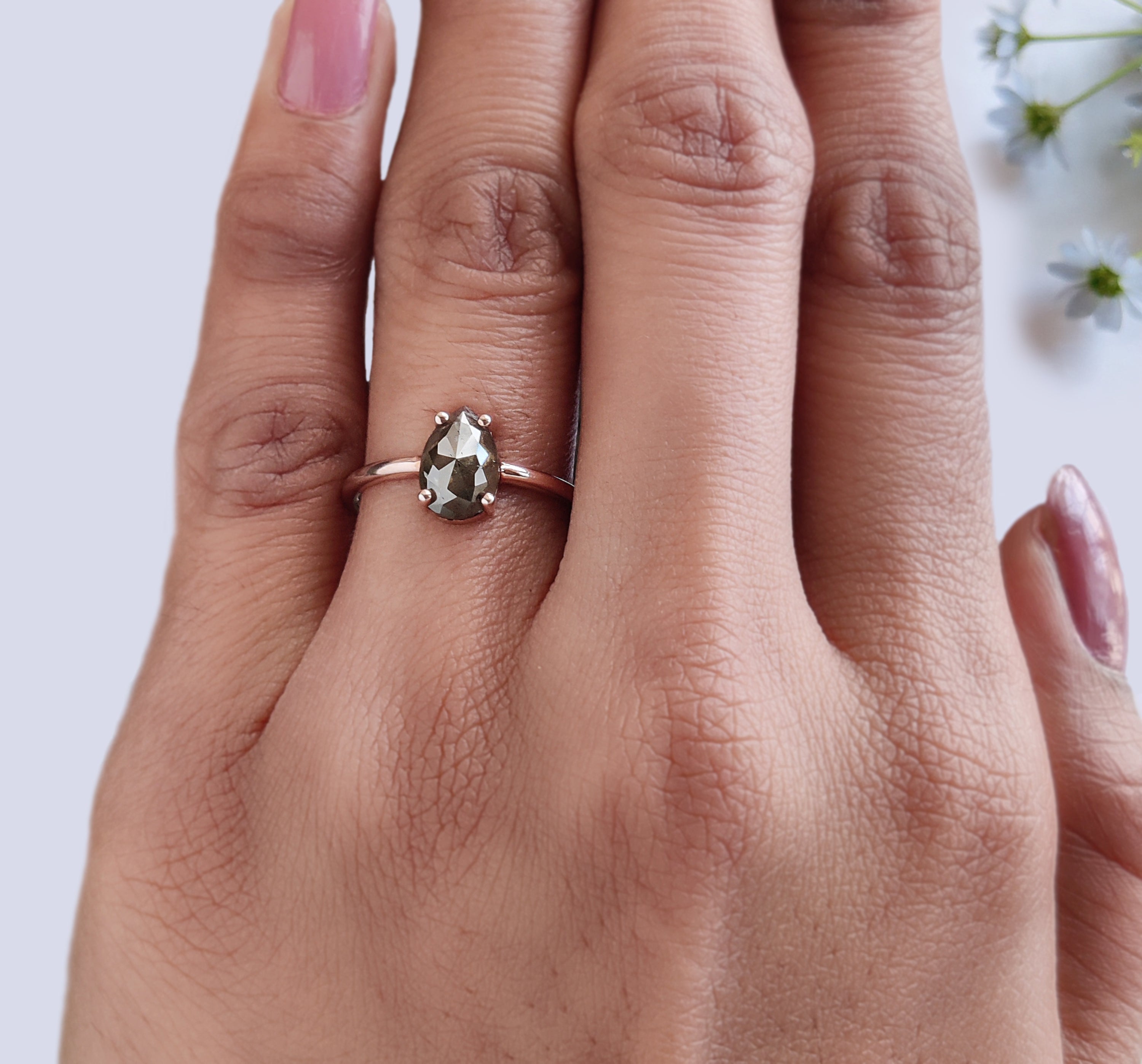 Pear Cut Green Color Diamond Ring 1.16 Ct 8.70 MM Pear Shape Diamond Ring 14K Solid Rose Gold Silver Pear Engagement Ring Gift For Her KDK2608