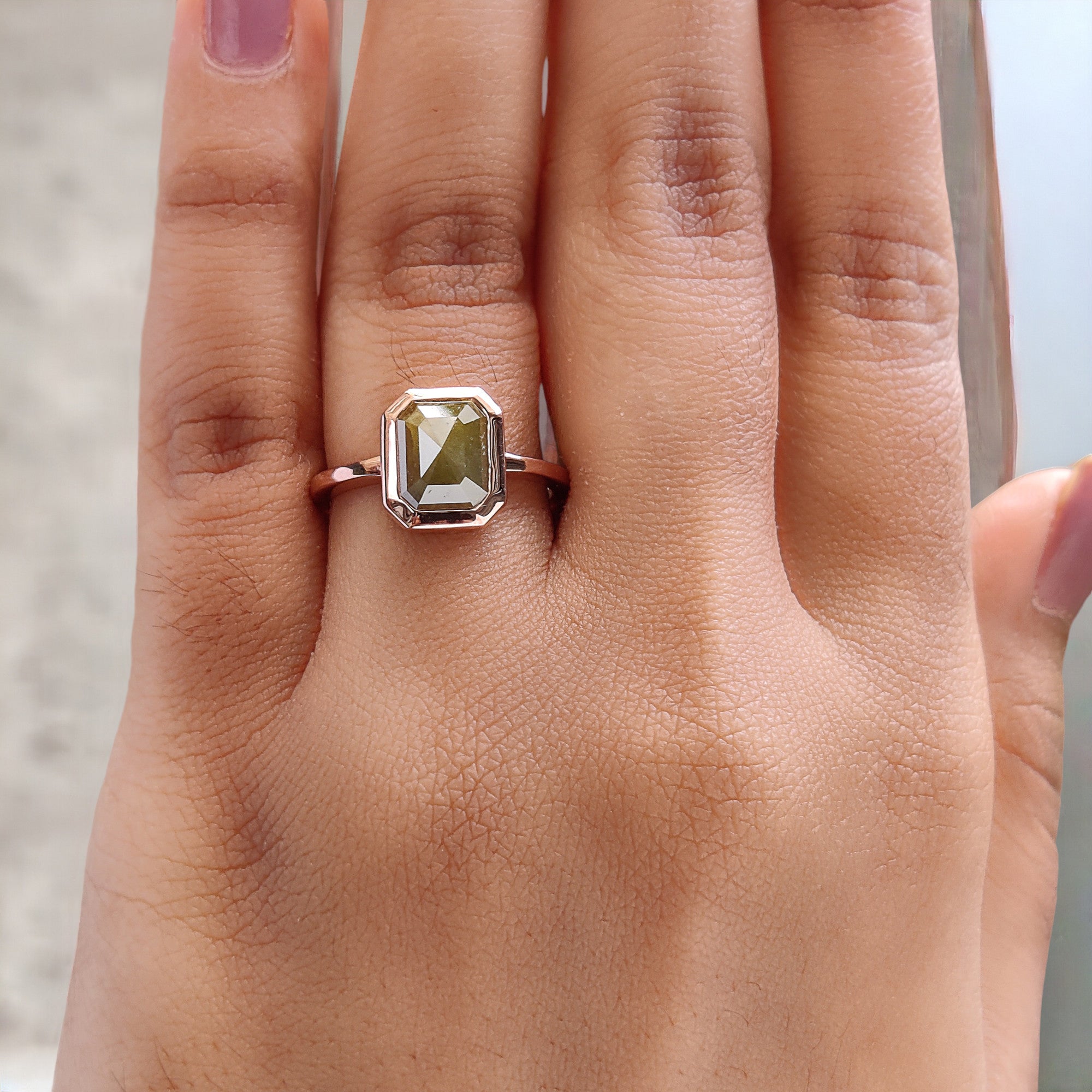 Emerald Cut Yellow Color Diamond Ring 2.85 Ct 8.60 MM Emerald Shape Diamond Ring 14K Rose Gold Silver Engagement Ring Gift For Her QN157