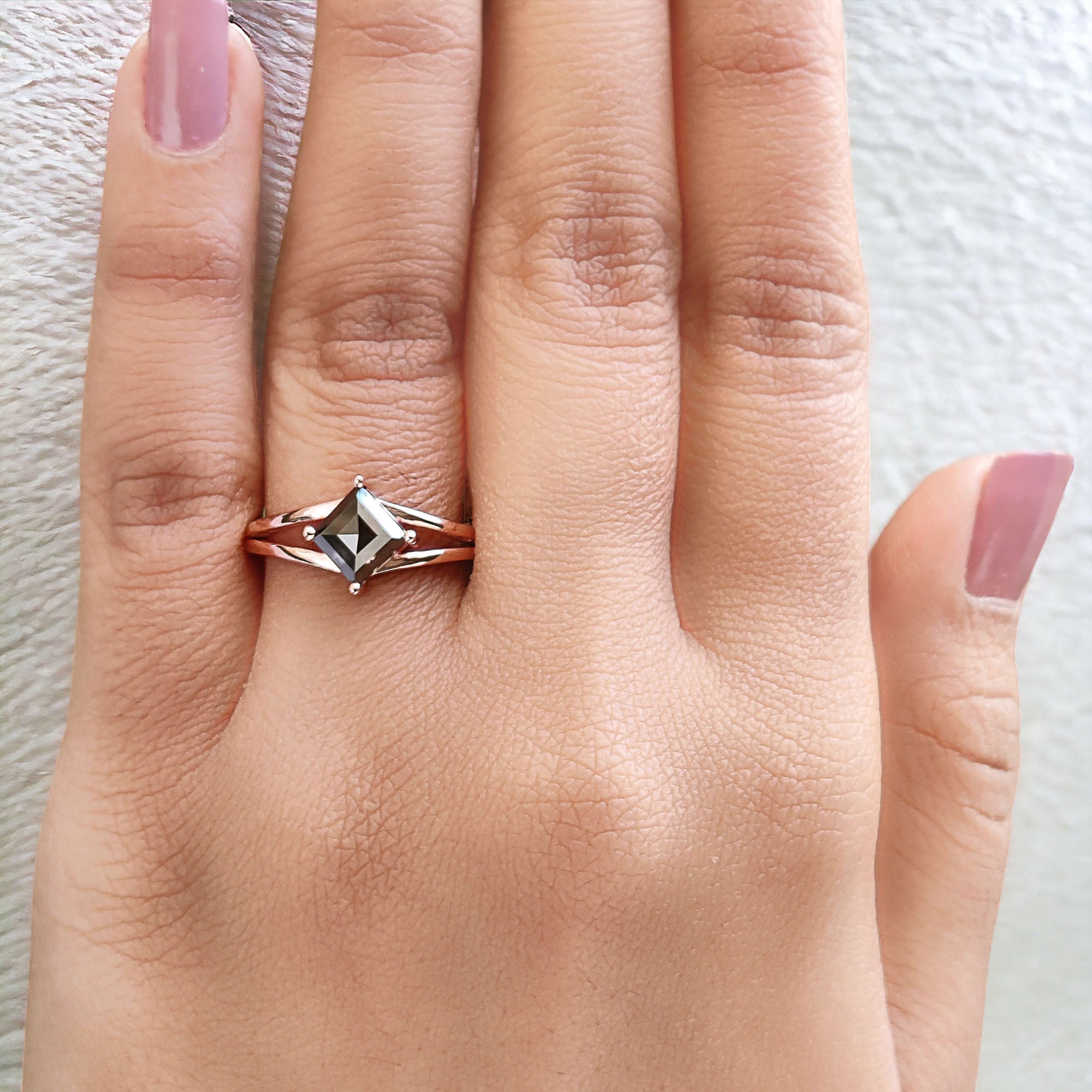 IGI Certified Princess Cut Black Color Diamond Ring 1.33 Ct 5.85 MM Princess Cut Diamond Ring 14K Rose Gold Silver Engagement Ring Gift For Her QL8961