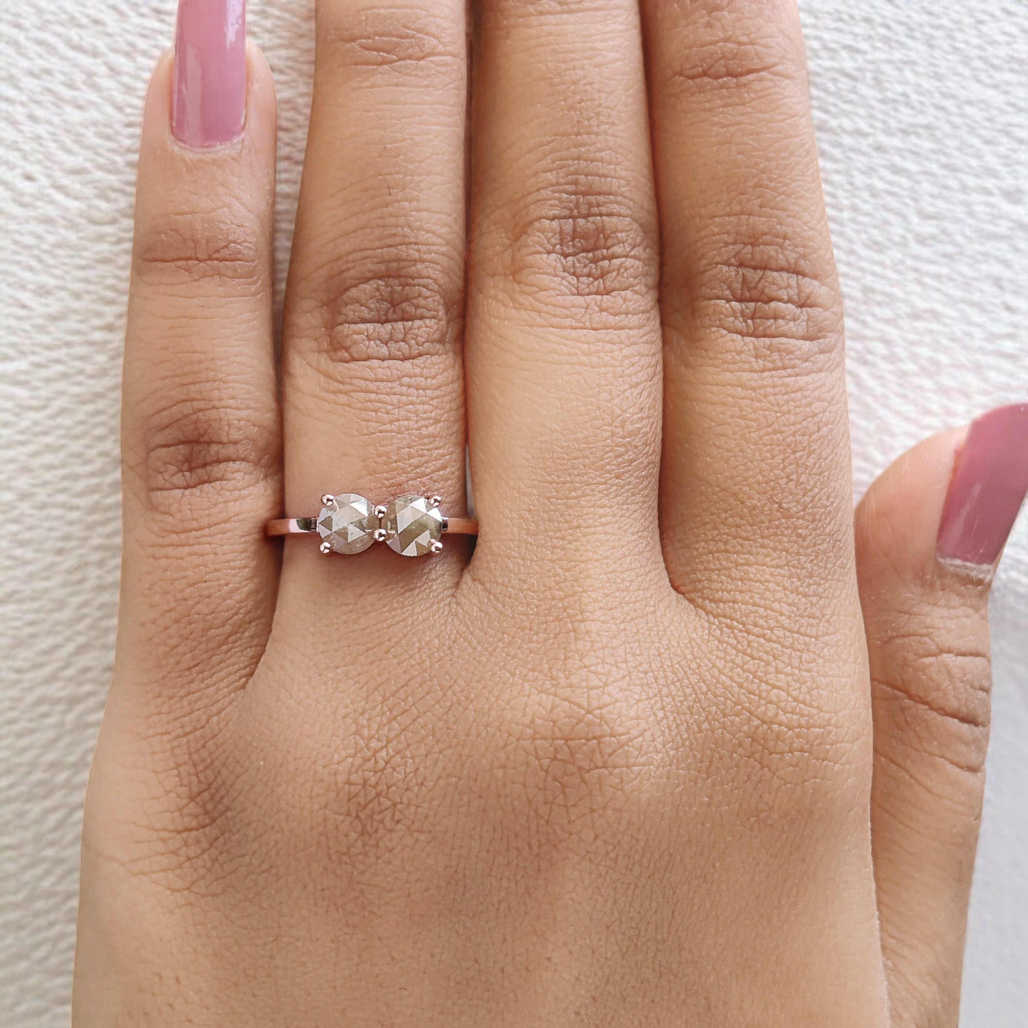 Round Rose Cut Yellow Color Diamond Ring 1.16 Ct 5.00 MM Round Grey Diamond Ring 14K Rose Gold Silver Engagement Ring Gift For Her QL7803