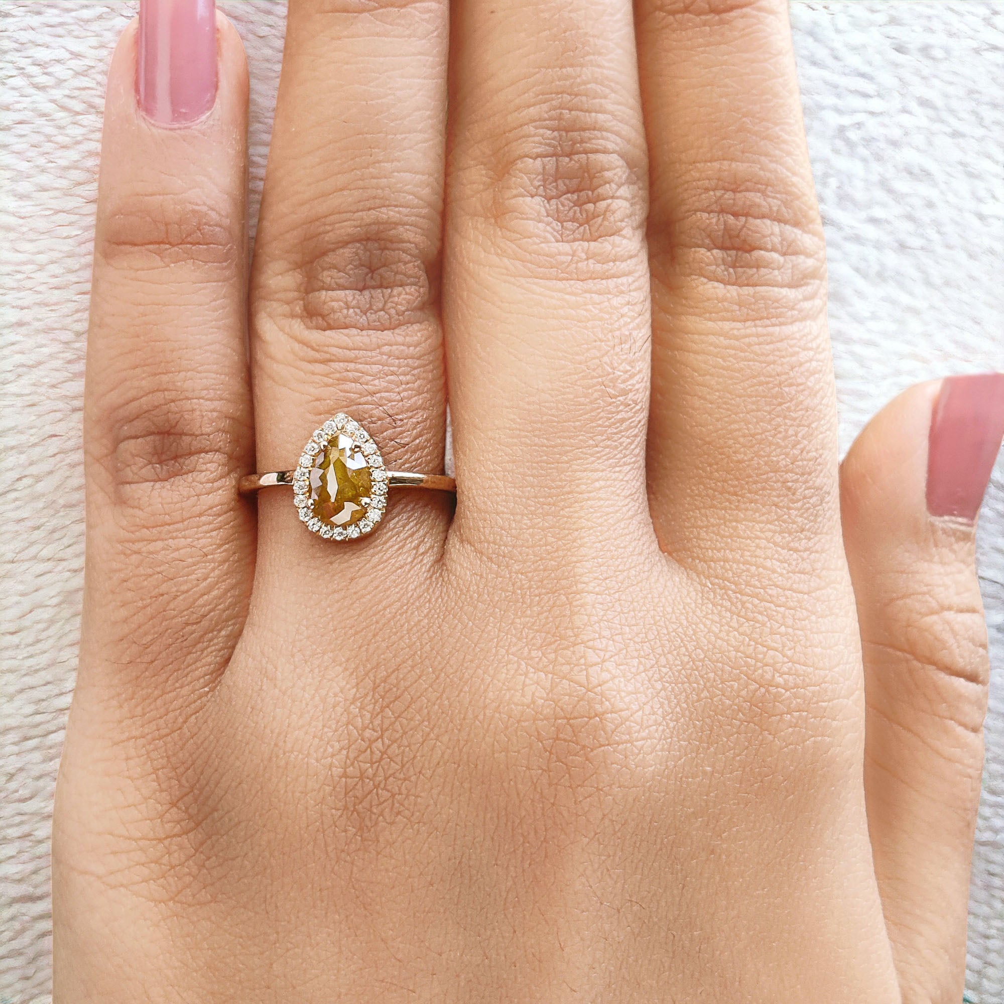 Pear Cut Yellow Color Diamond Ring 0.55 Ct 7.62 MM Pear Diamond Ring 14K Solid Yellow Gold Silver Pear Engagement Ring Gift For Her QK2580