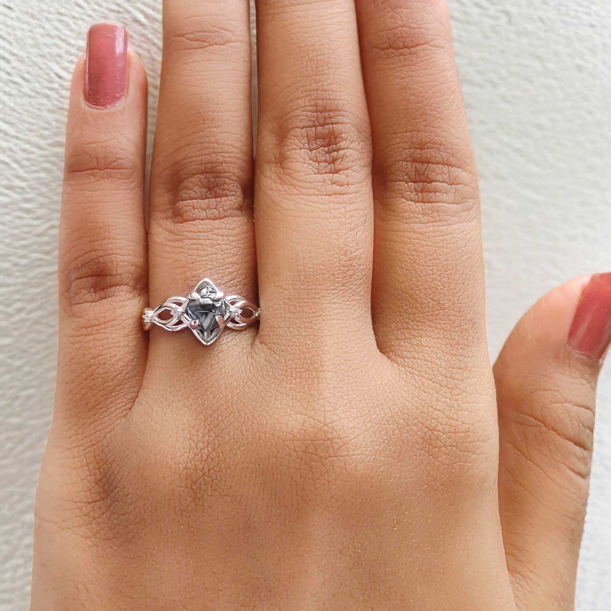 Rough Blue Color Diamond Ring 1.48 Ct 6.99 MM Crystal Rough Diamond Ring 14K Solid White Gold Silver Engagement Ring Gift For Her QL2357