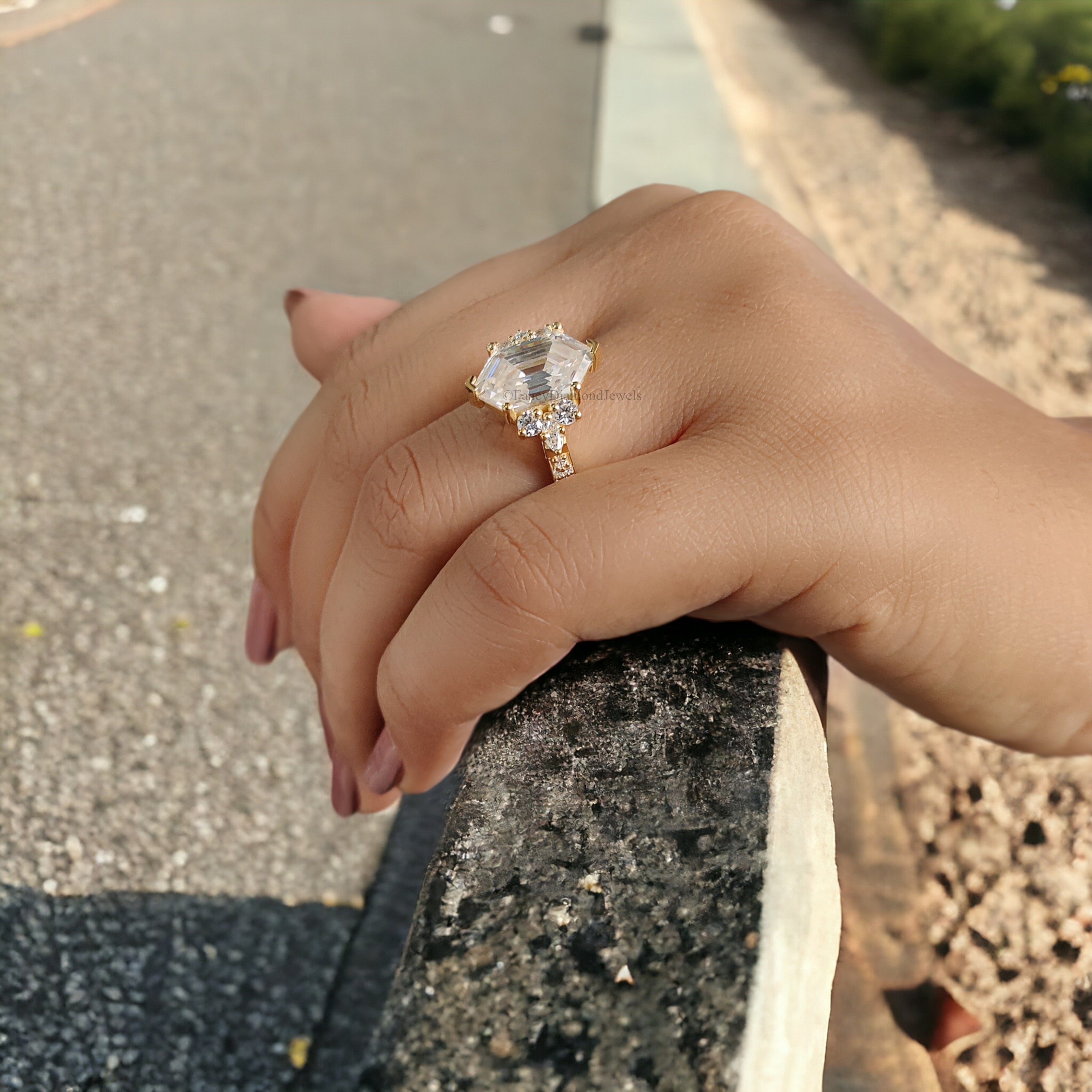 4.45 CT Antique Hexagon Moissanite Engagement Ring Marquise and Round Ring Ring for gifting Wedding Ring Anniversary Gift Ring Her FD133