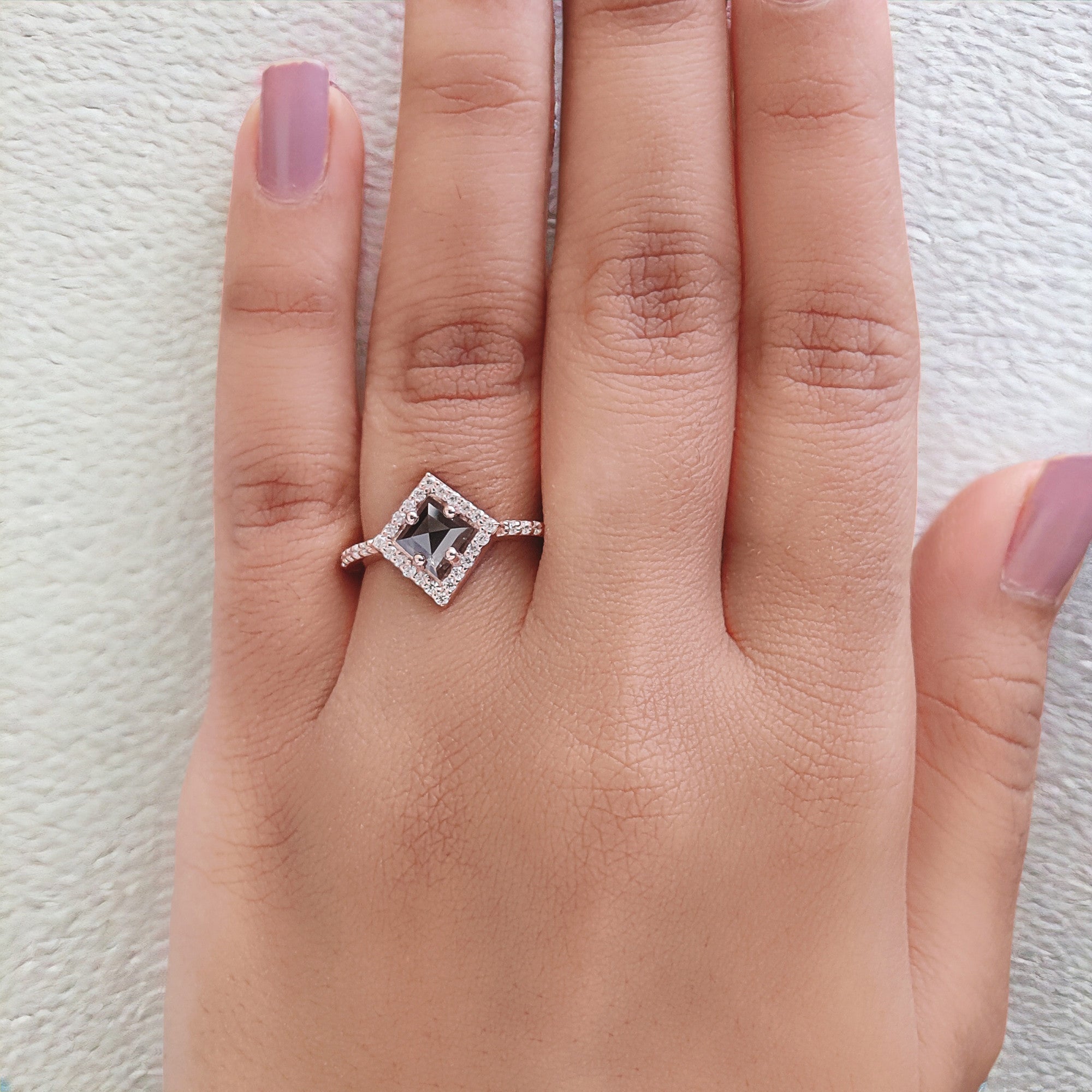 Kite Cut Salt And Pepper Diamond Ring 1.07 Ct 7.55 MM Kite Diamond Ring 14K Solid Rose Gold Silver Kite Engagement Ring Gift For Her QN9625