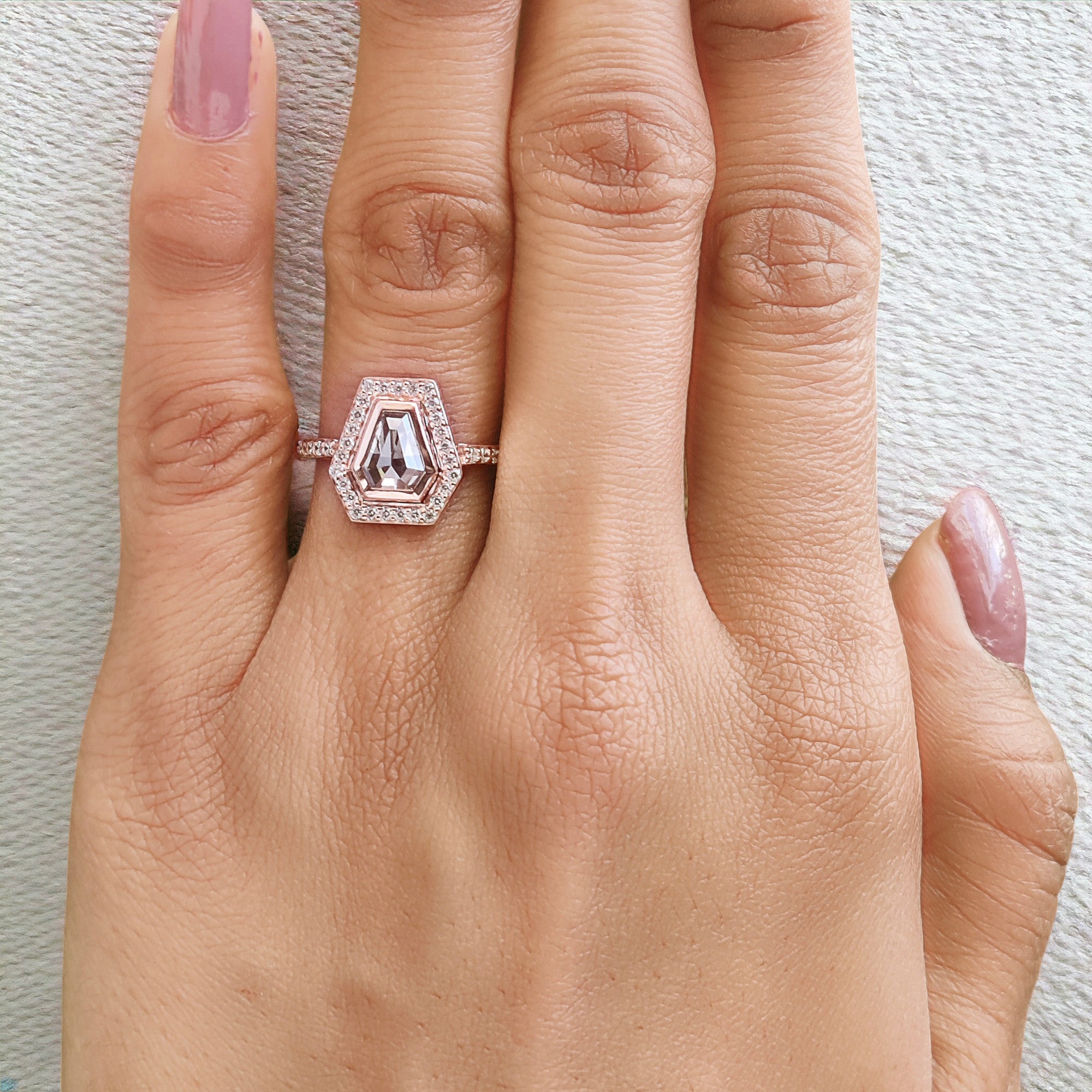 Coffin Cut Salt And Pepper Diamond Ring 0.96 Ct 6.84 MM Coffin Diamond Ring 14K Solid Rose Gold Silver Engagement Ring Gift For Her QN204