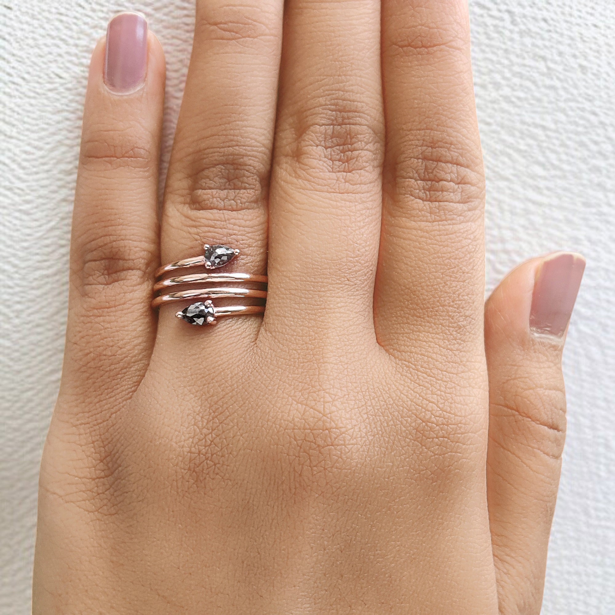 Salt And Pepper Pear Diamond Ring 14K Solid Rose White Yellow Gold Ring Engagement Wedding Gift Ring 0.47 CT QN942