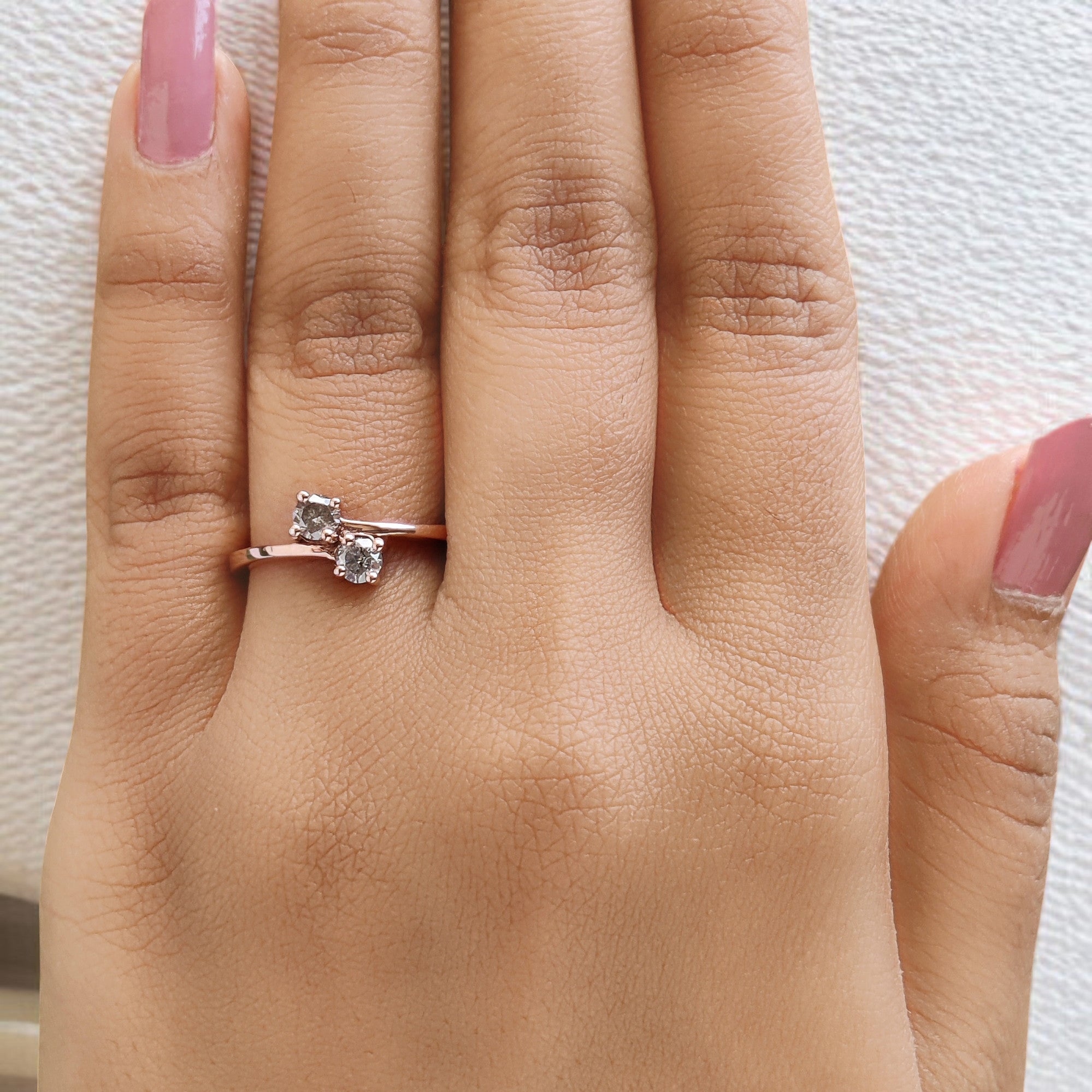 Round Cut Salt And Pepper Diamond Ring 0.36 Ct 3.60 MM Round Diamond Ring 14K Solid Rose Gold Silver Engagement Ring Gift For Her QL6924