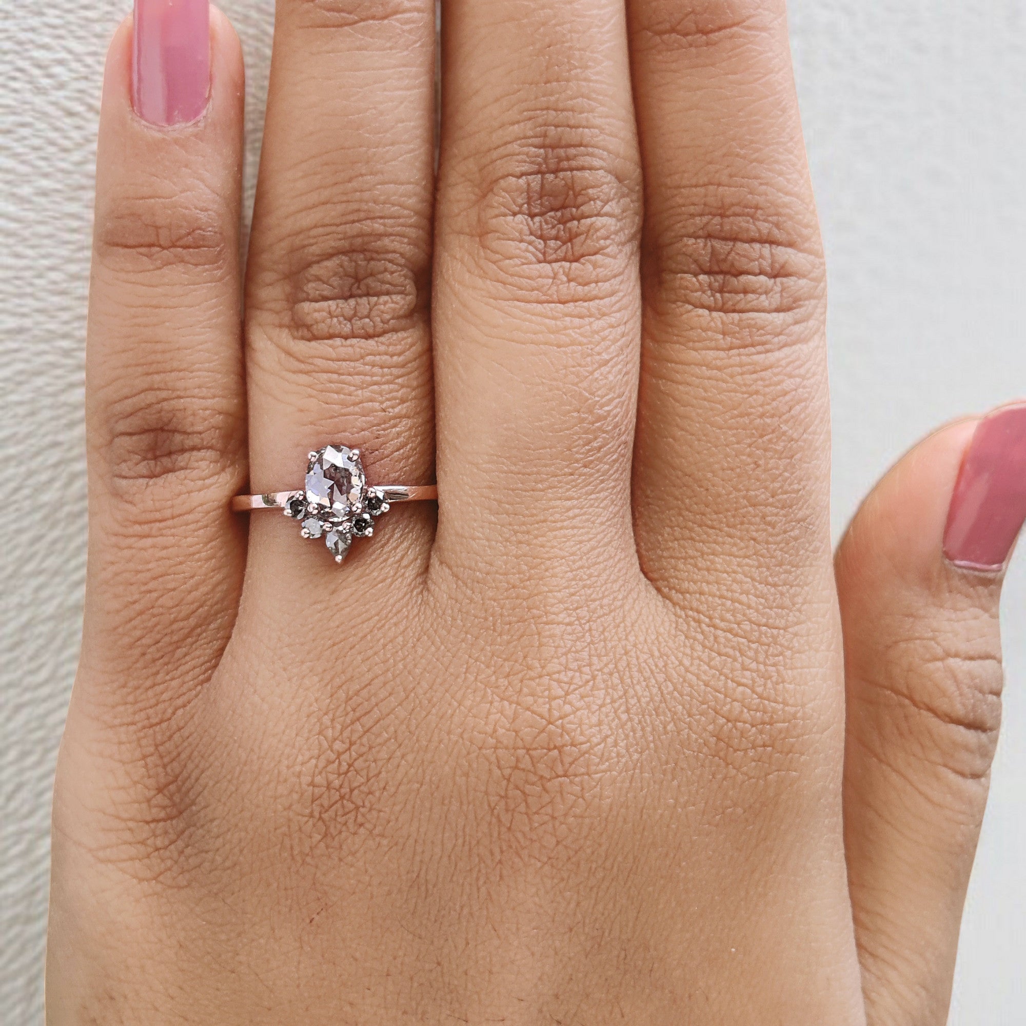 Oval Salt And Pepper Diamond Ring, Salt And Pepper Oval Diamond Engagement Ring, Oval Diamond Ring, Oval Cut Ring, Oval Shape Ring, QL339